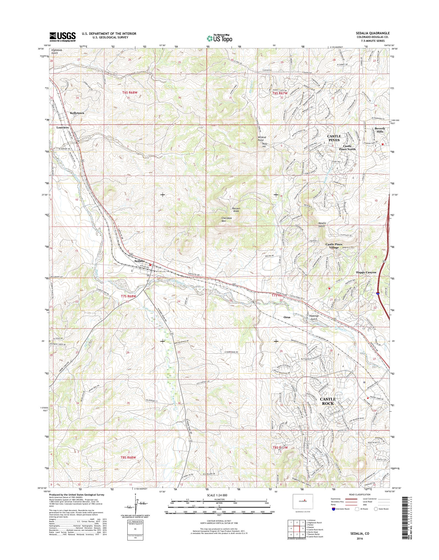 MyTopo Sedalia, Colorado USGS Quad Topo Map