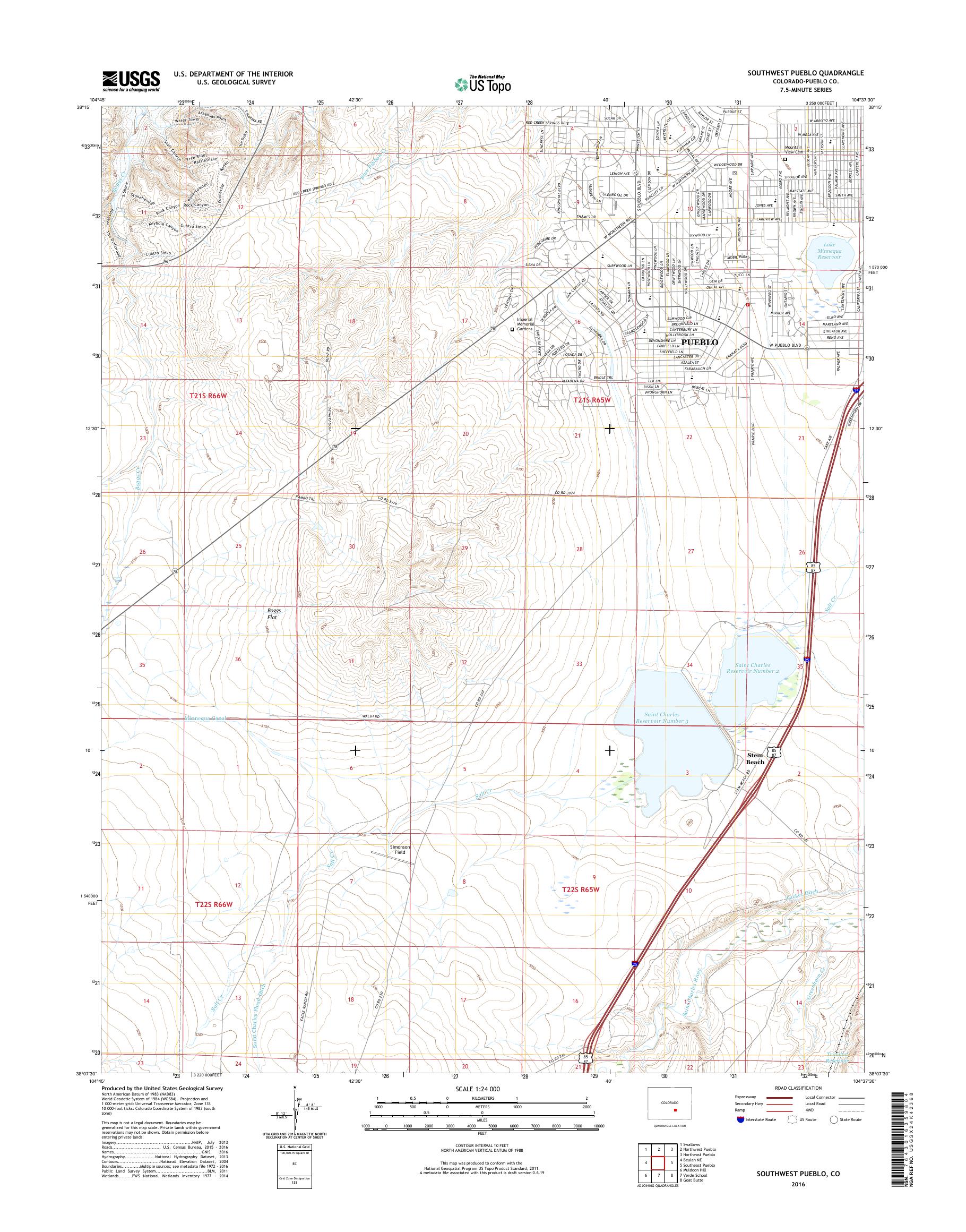 MyTopo Southwest Pueblo, Colorado USGS Quad Topo Map