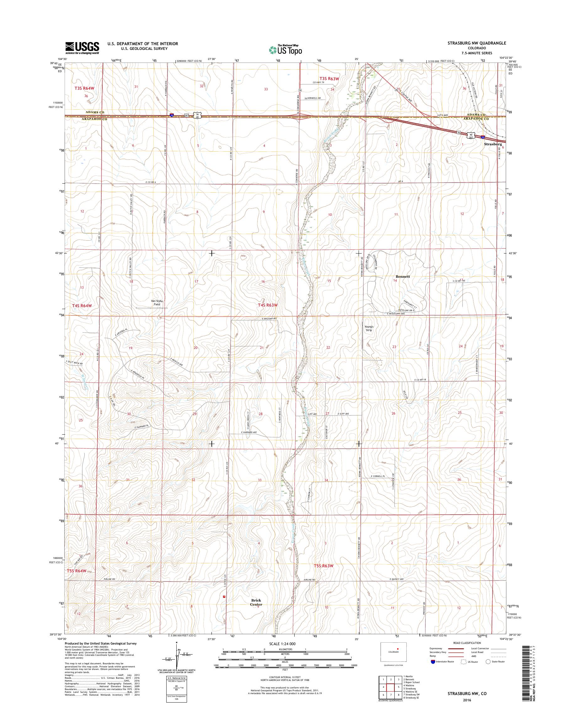 MyTopo Strasburg NW, Colorado USGS Quad Topo Map