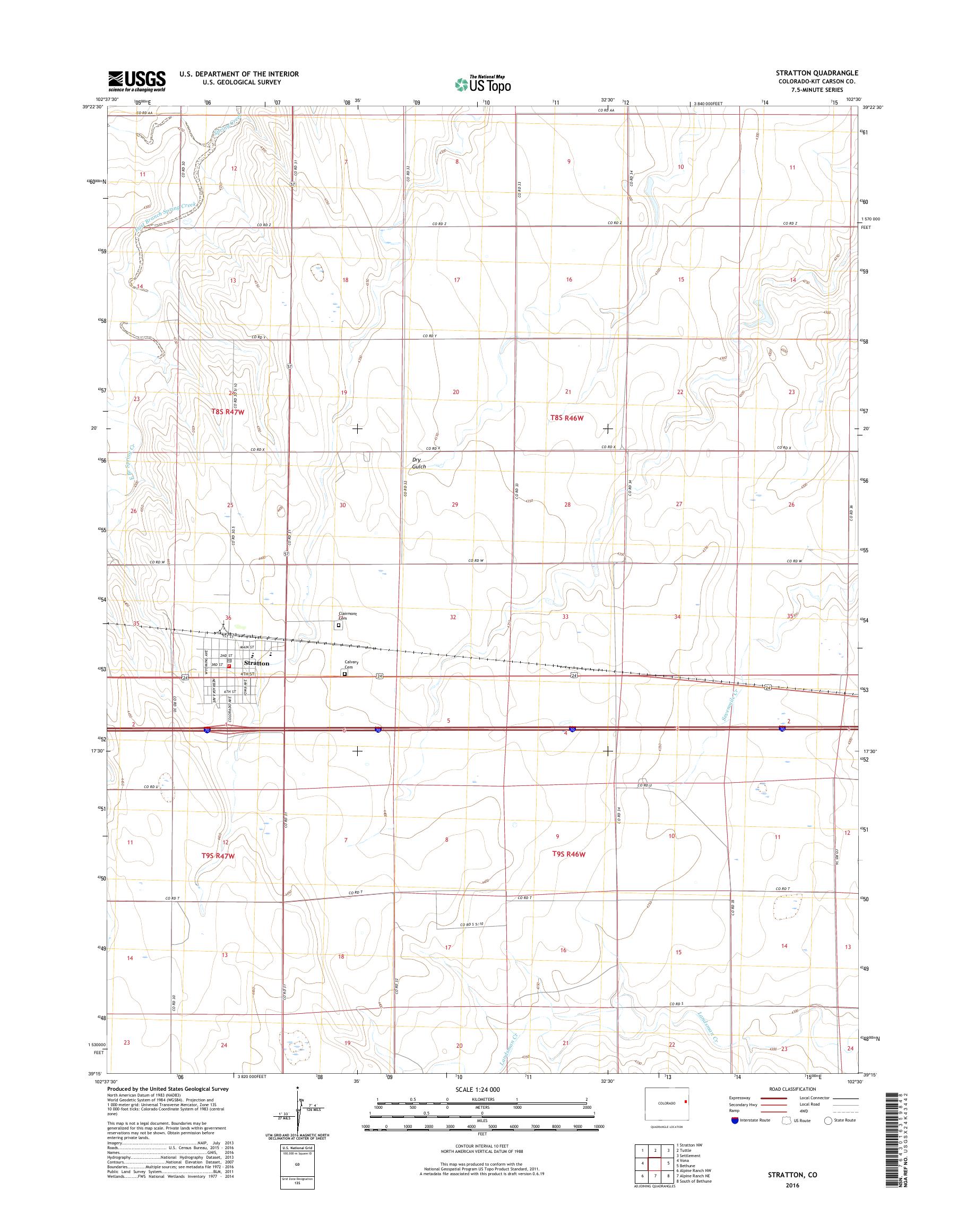 MyTopo Stratton, Colorado USGS Quad Topo Map