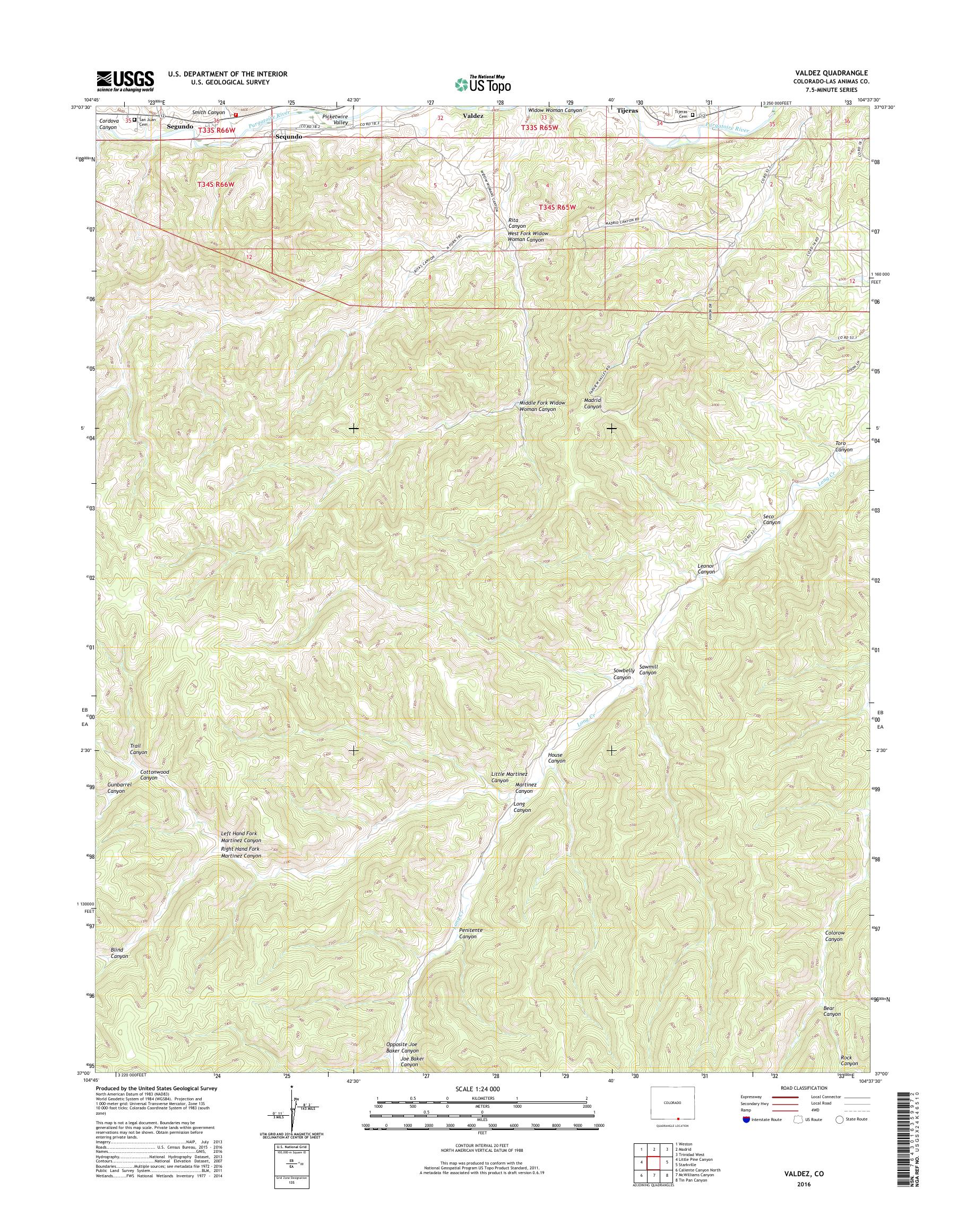 MyTopo Valdez, Colorado USGS Quad Topo Map