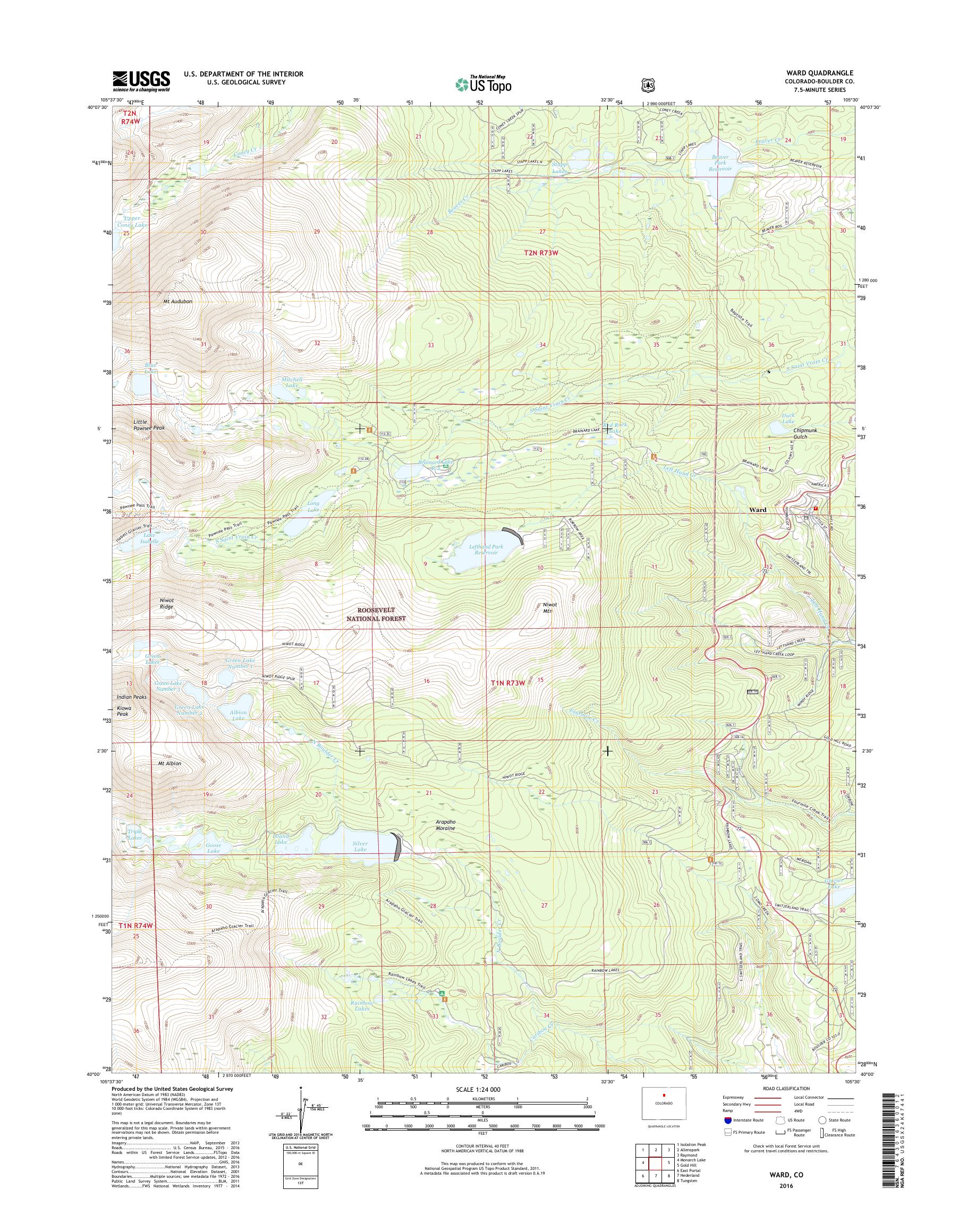 MyTopo Ward, Colorado USGS Quad Topo Map