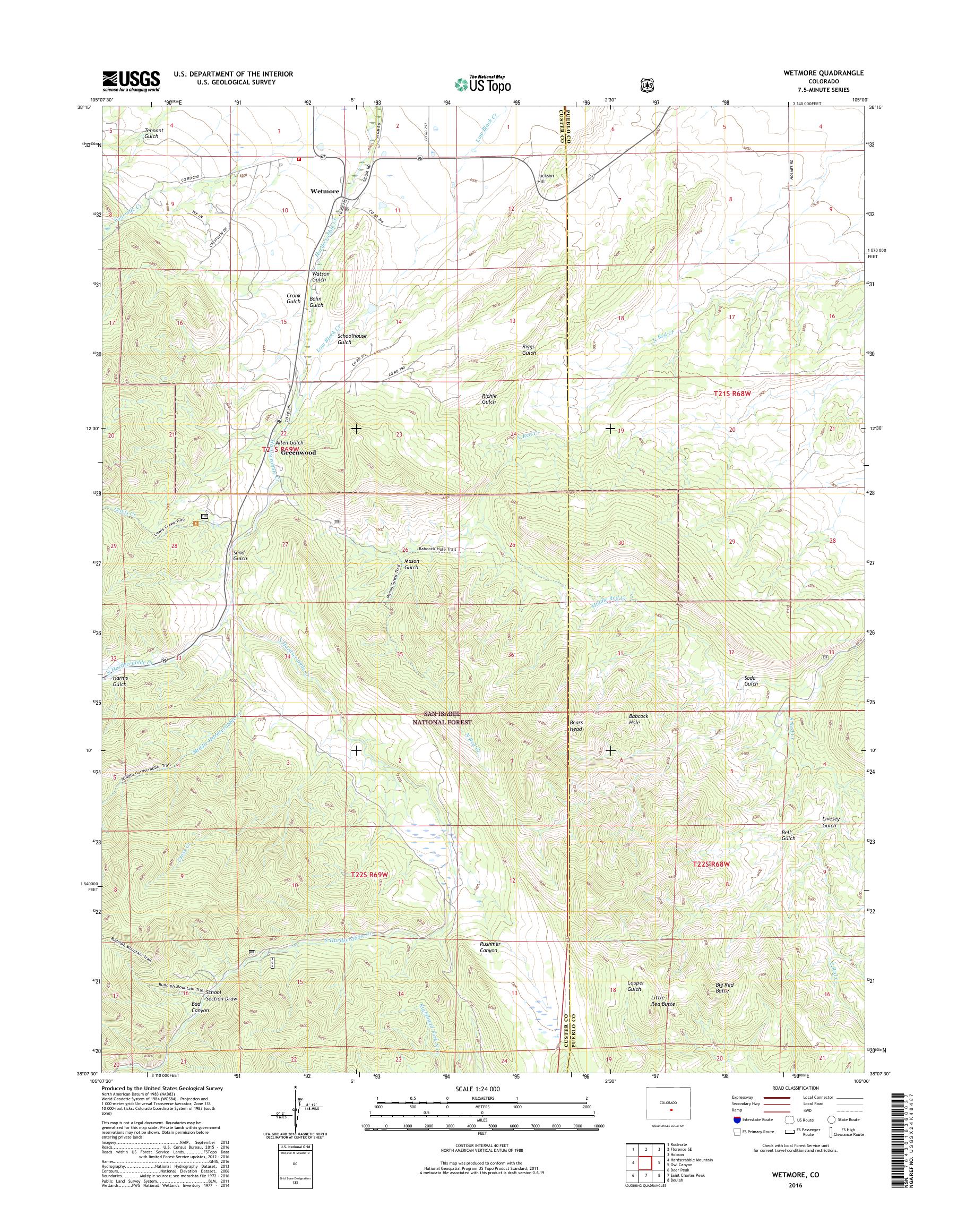 MyTopo Wetmore, Colorado USGS Quad Topo Map