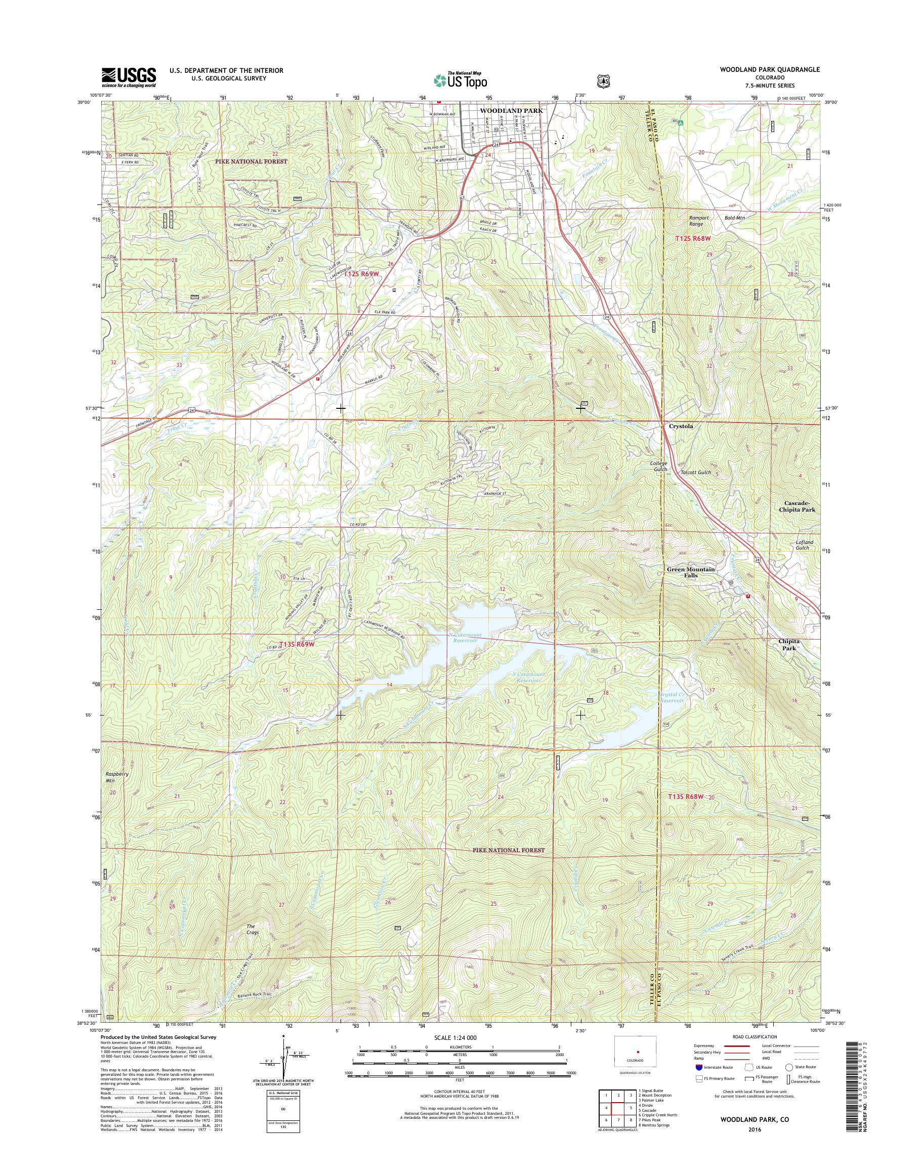 MyTopo Woodland Park, Colorado USGS Quad Topo Map