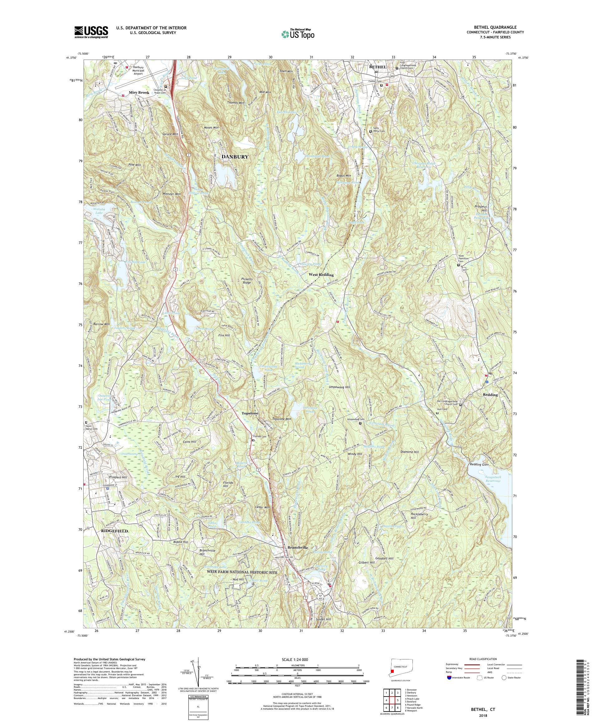 MyTopo Bethel, Connecticut USGS Quad Topo Map