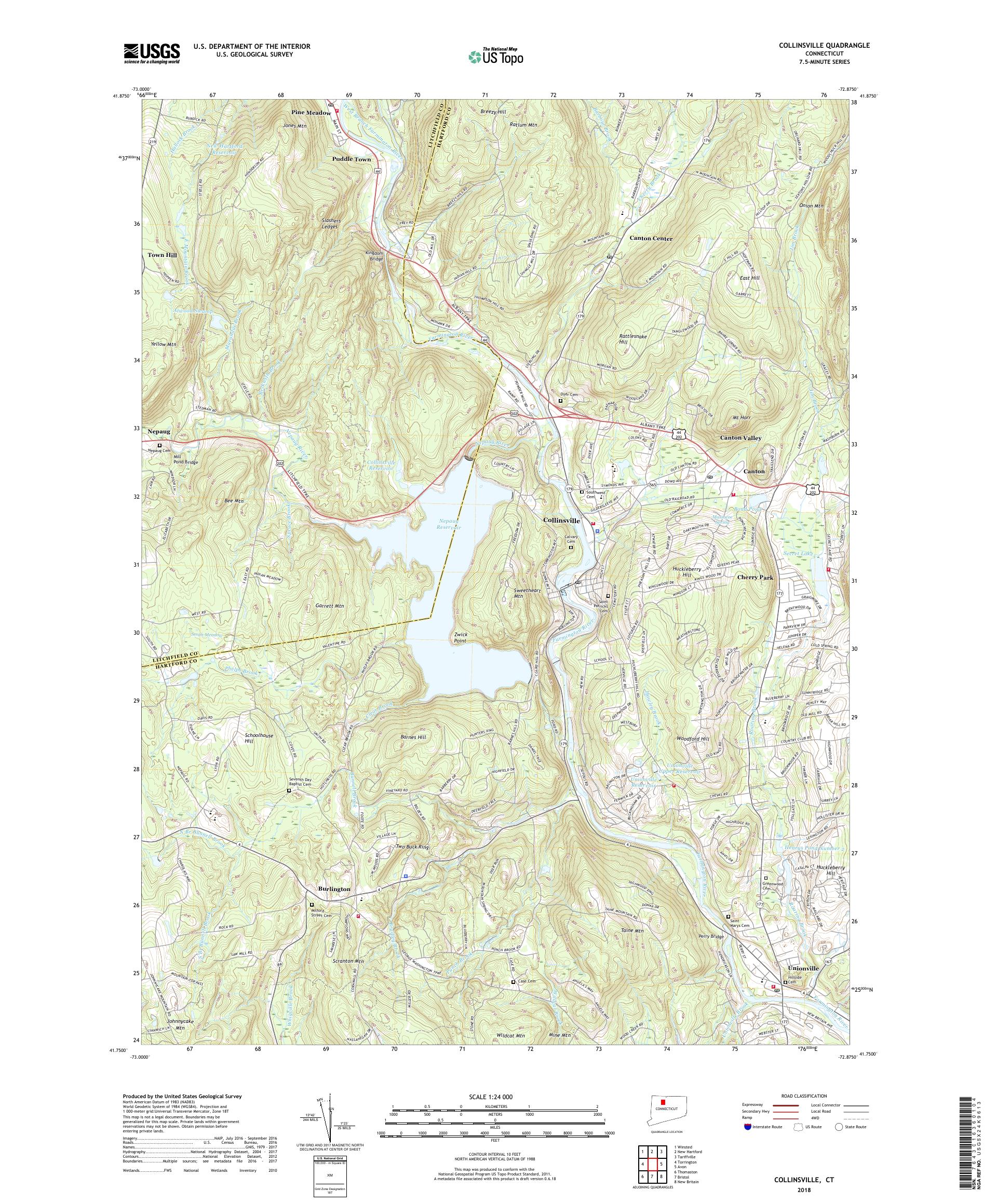 MyTopo Collinsville, Connecticut USGS Quad Topo Map