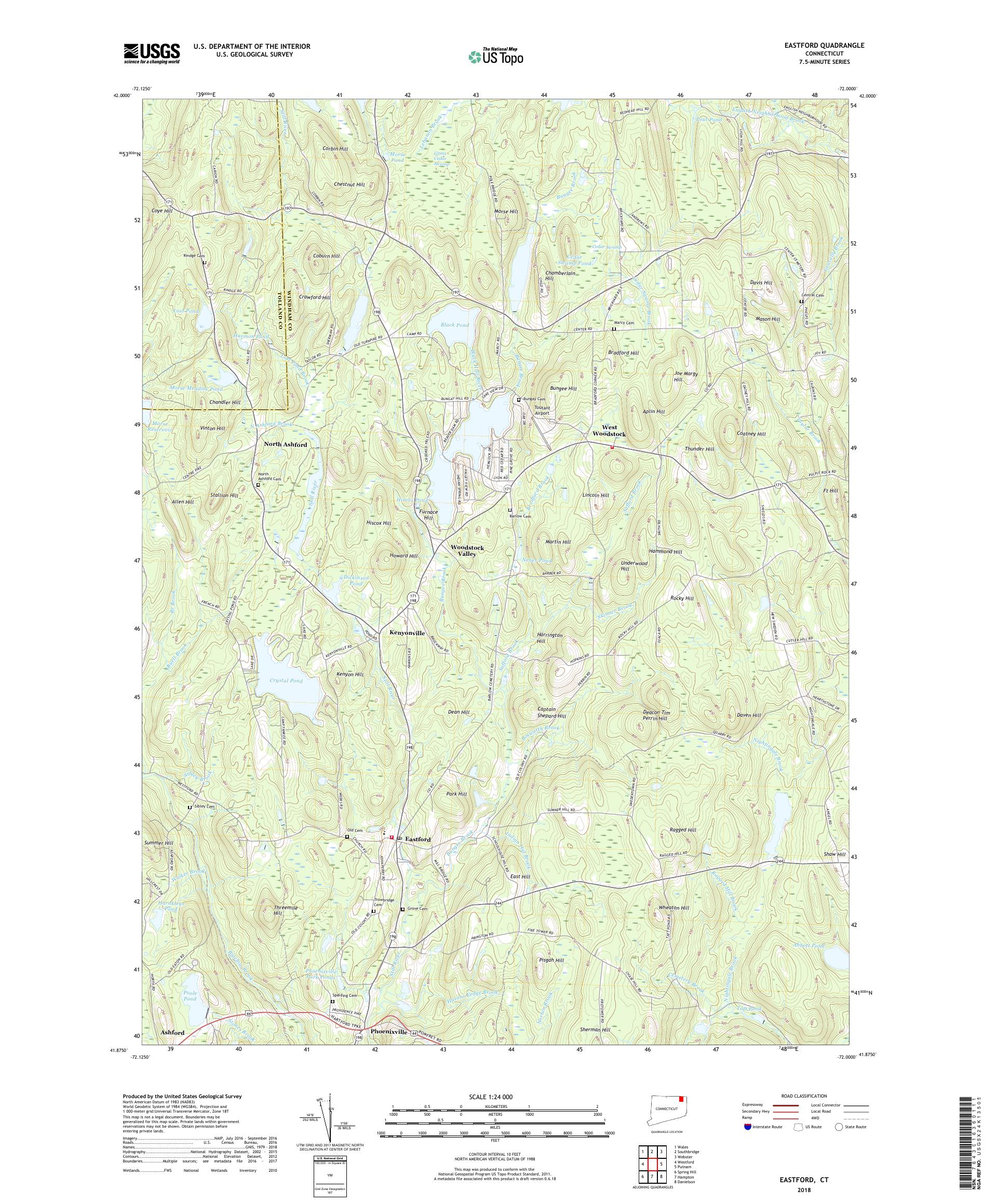 MyTopo Eastford, Connecticut USGS Quad Topo Map