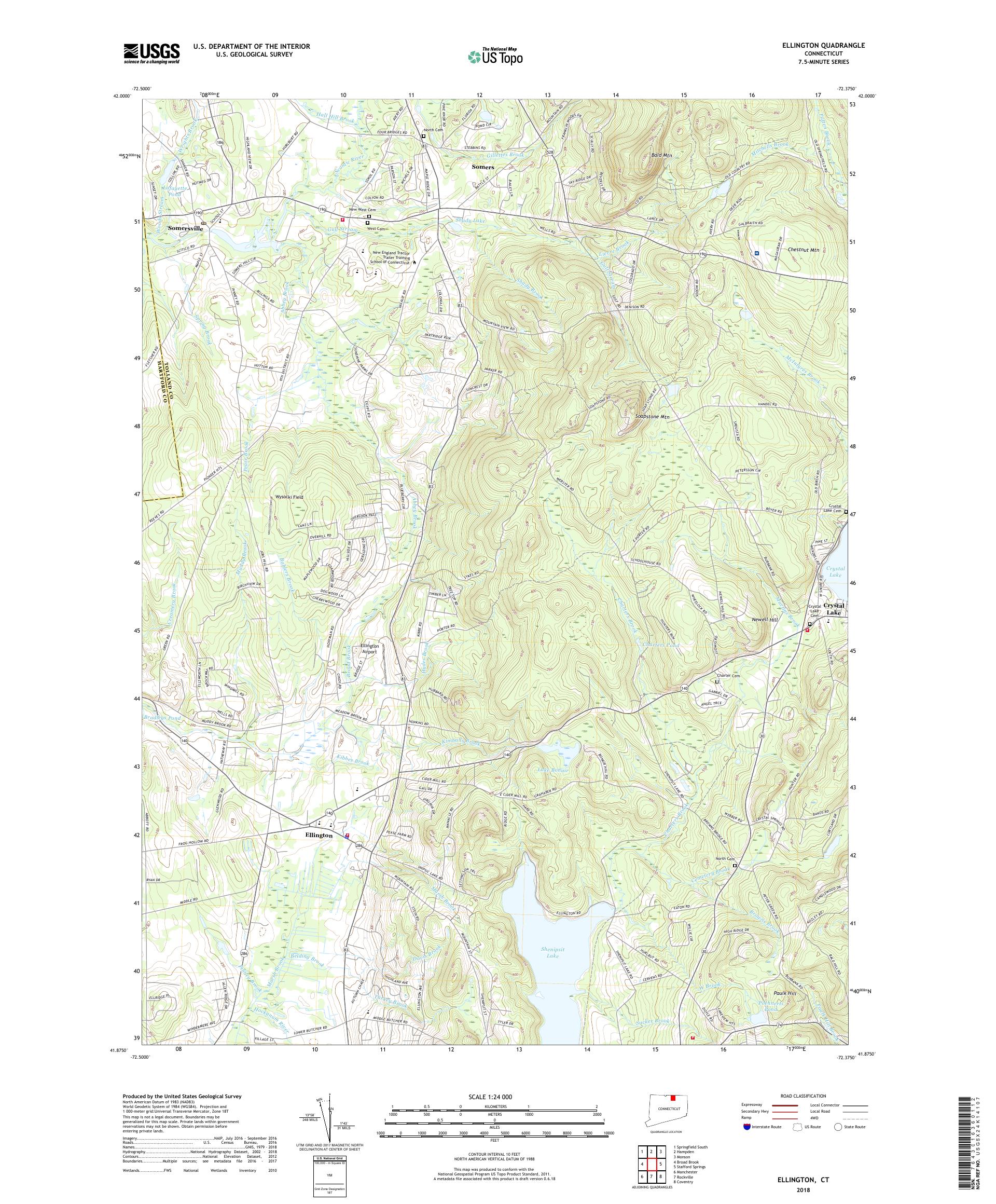 MyTopo Ellington, Connecticut USGS Quad Topo Map
