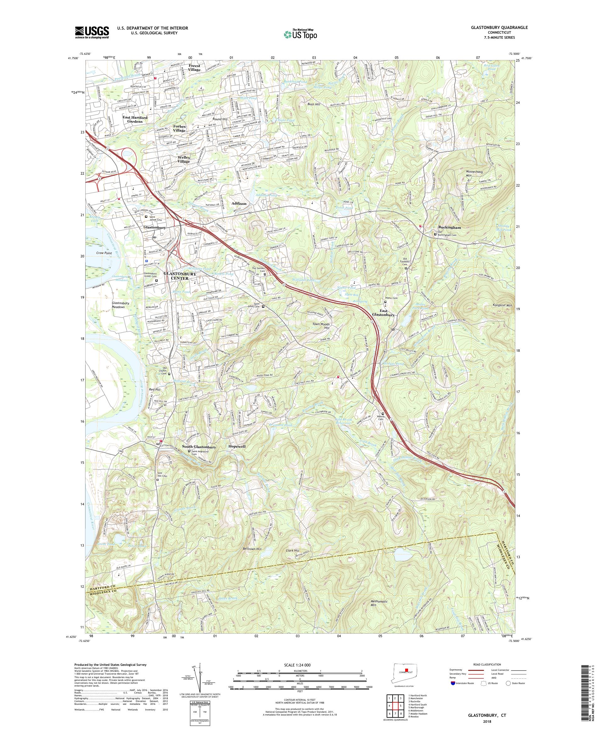 MyTopo Glastonbury, Connecticut USGS Quad Topo Map