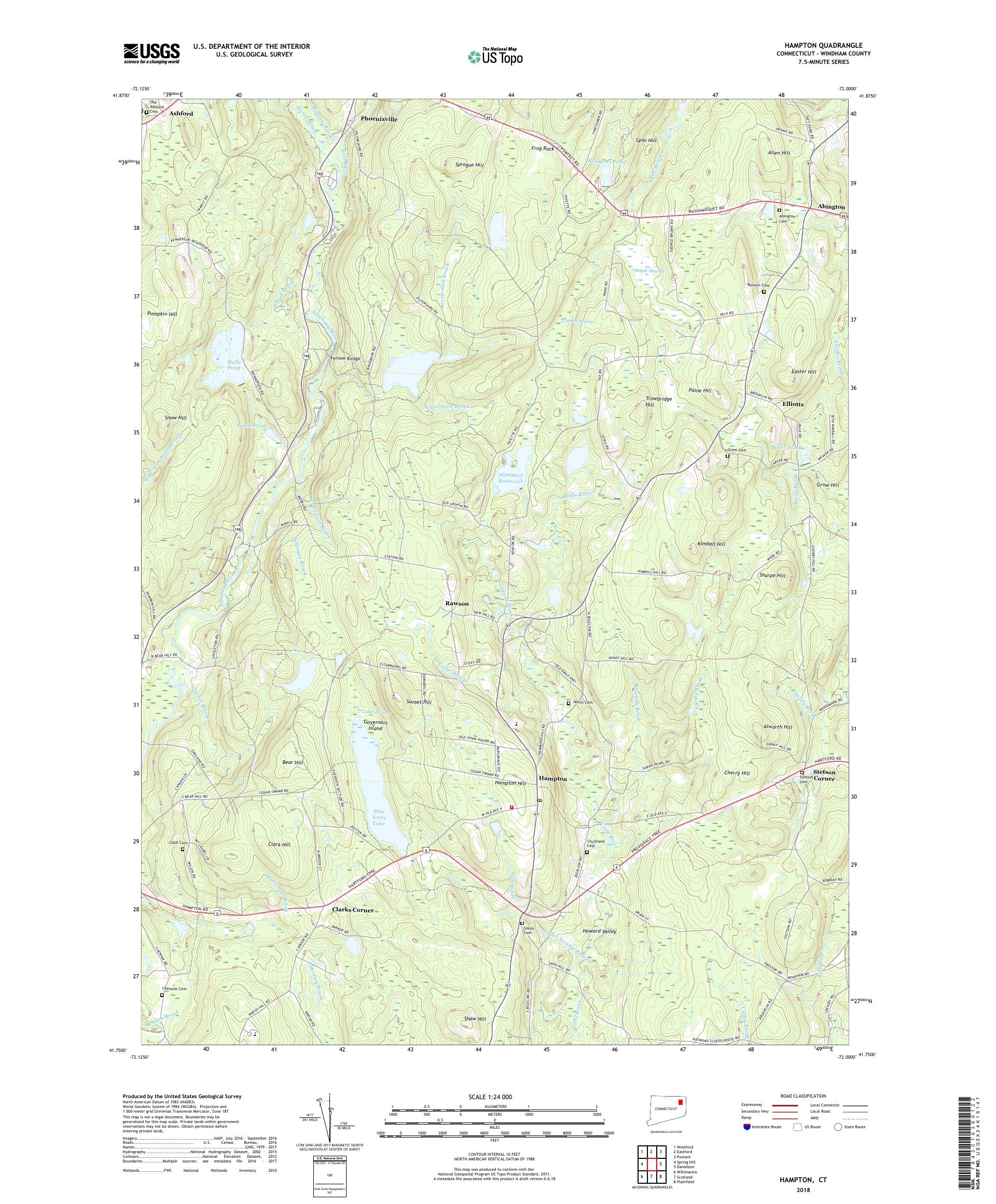 MyTopo Hampton, Connecticut USGS Quad Topo Map