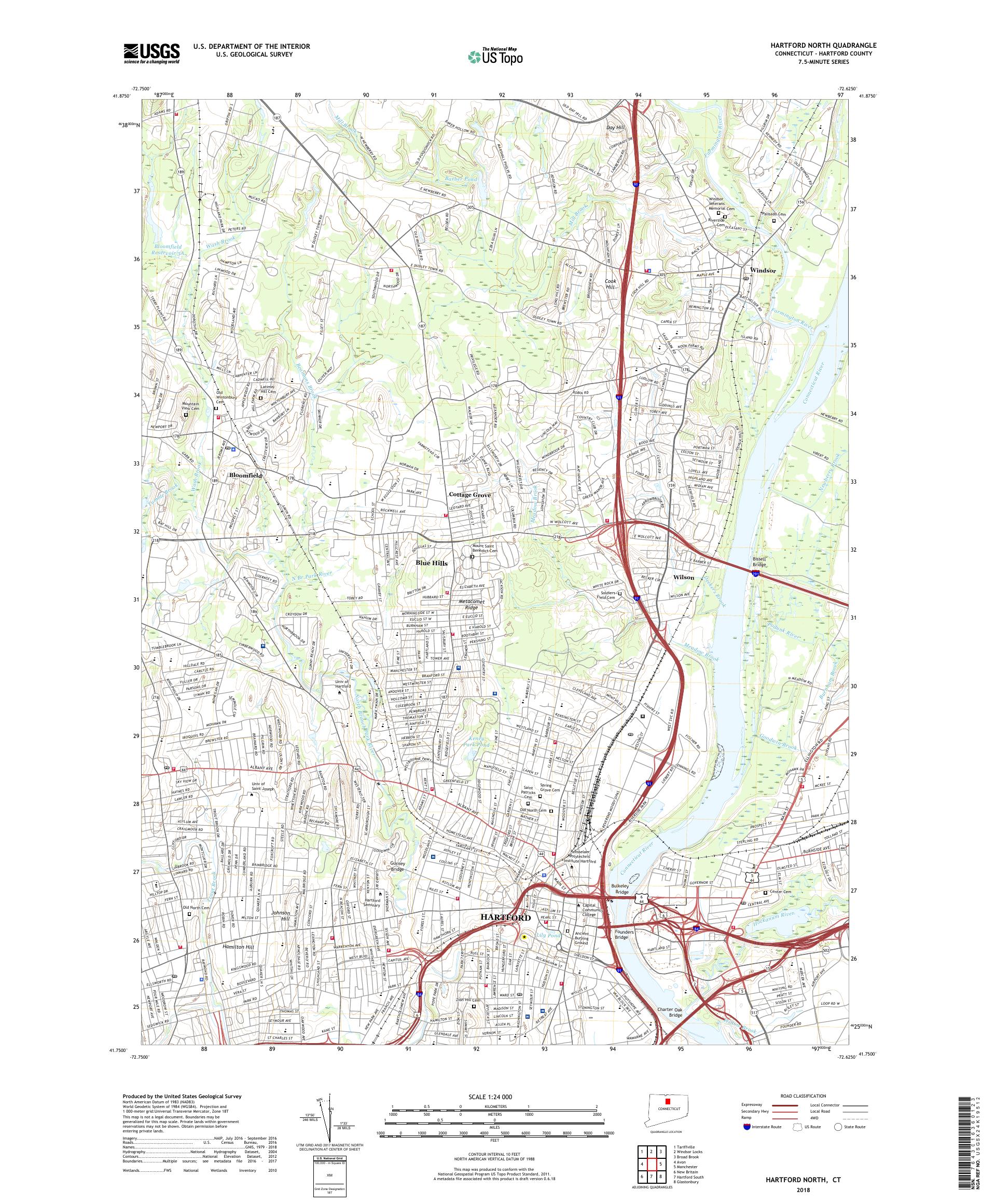 MyTopo Hartford North, Connecticut USGS Quad Topo Map