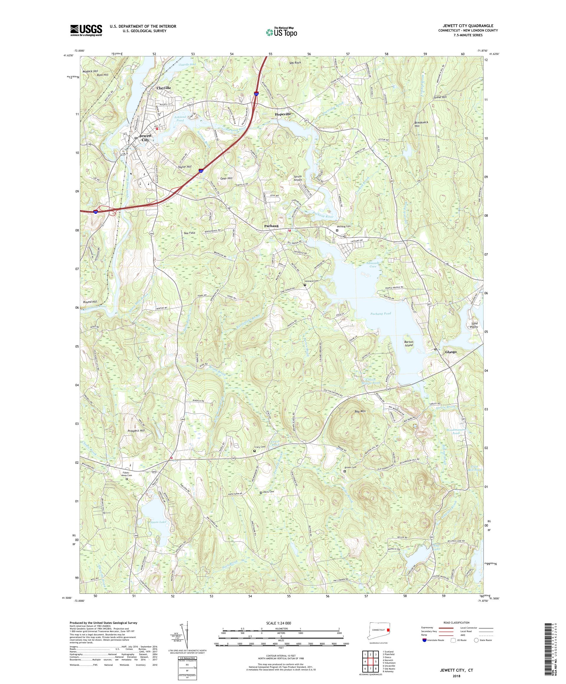 MyTopo Jewett City, Connecticut USGS Quad Topo Map