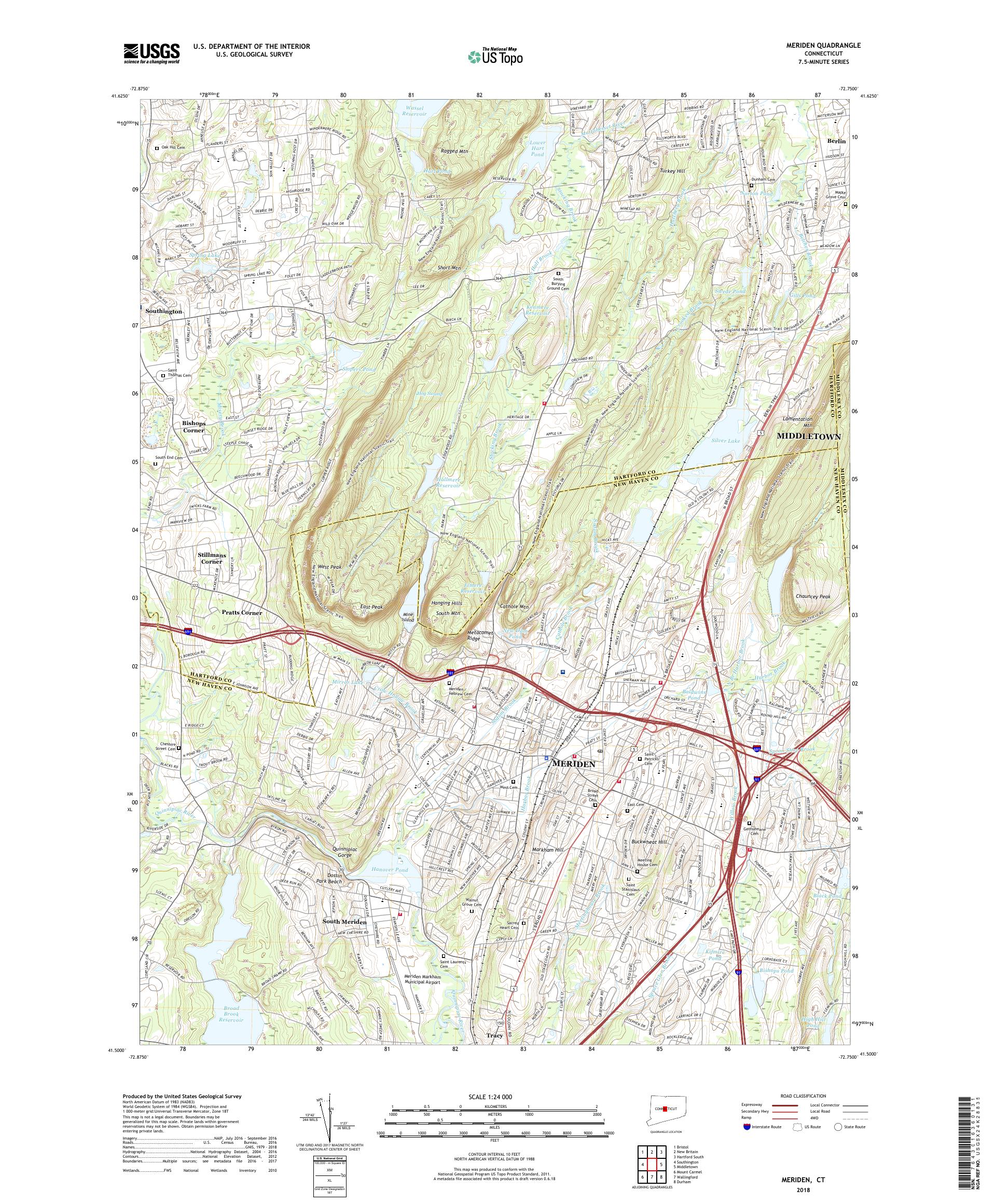 MyTopo Meriden, Connecticut USGS Quad Topo Map