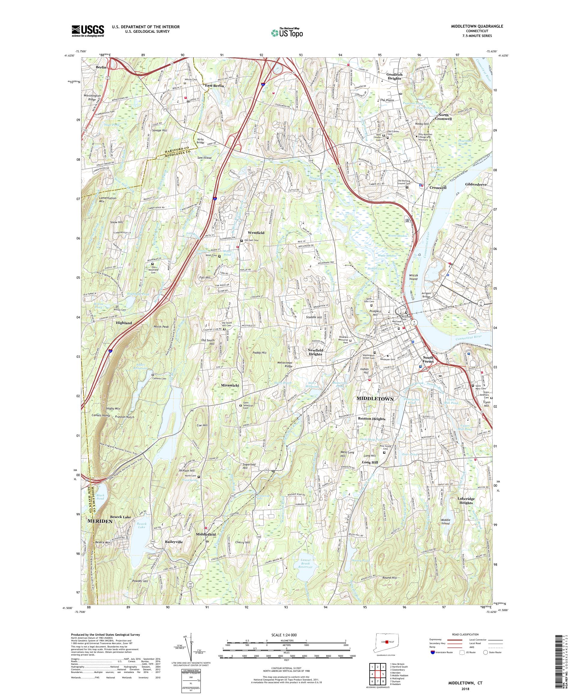 MyTopo Middletown, Connecticut USGS Quad Topo Map