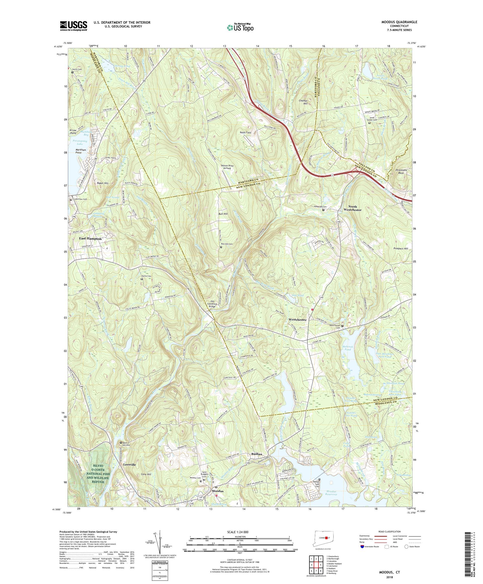 MyTopo Moodus, Connecticut USGS Quad Topo Map