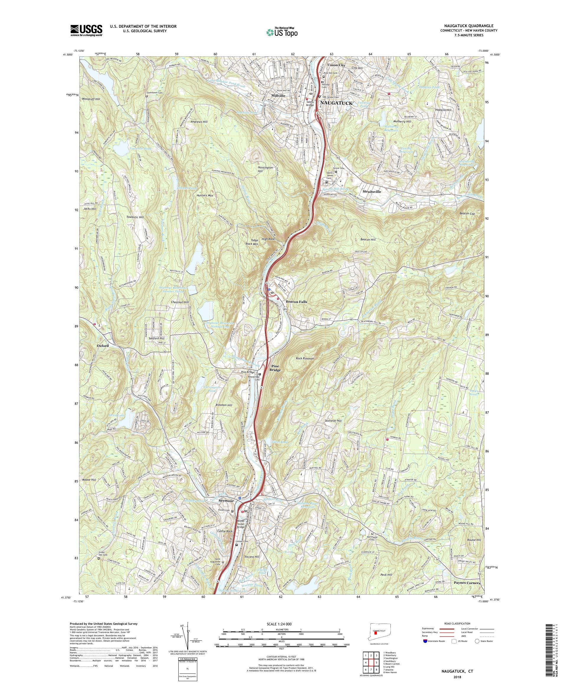 MyTopo Naugatuck, Connecticut USGS Quad Topo Map