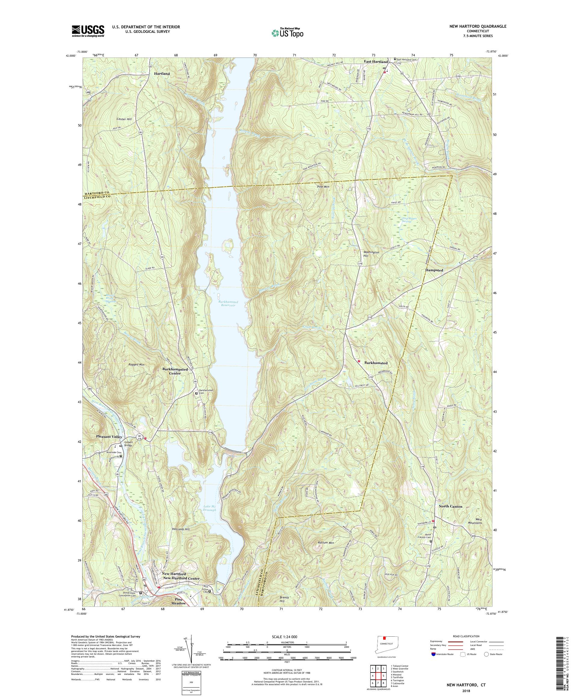 MyTopo New Hartford, Connecticut USGS Quad Topo Map