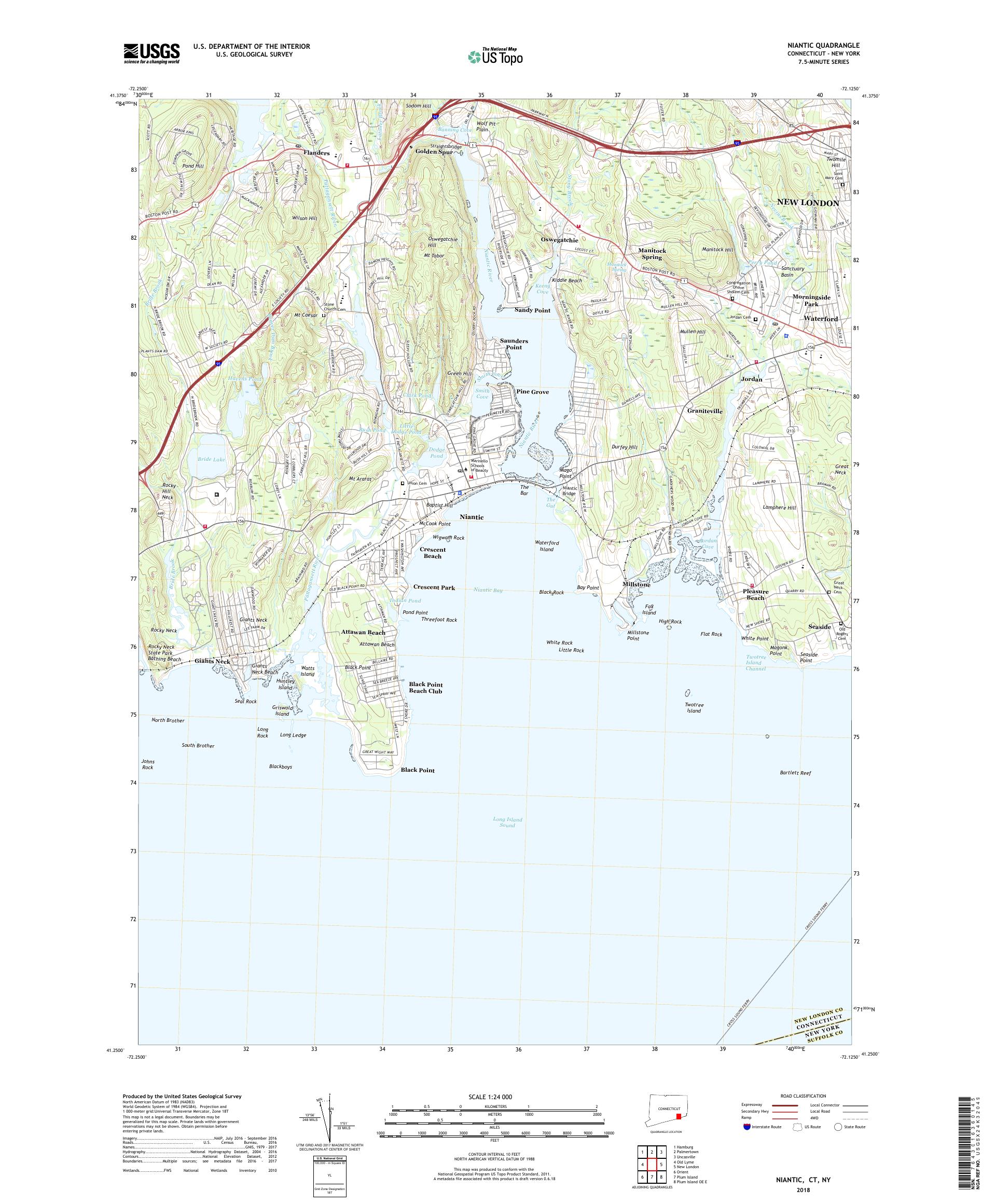 MyTopo Niantic, Connecticut USGS Quad Topo Map