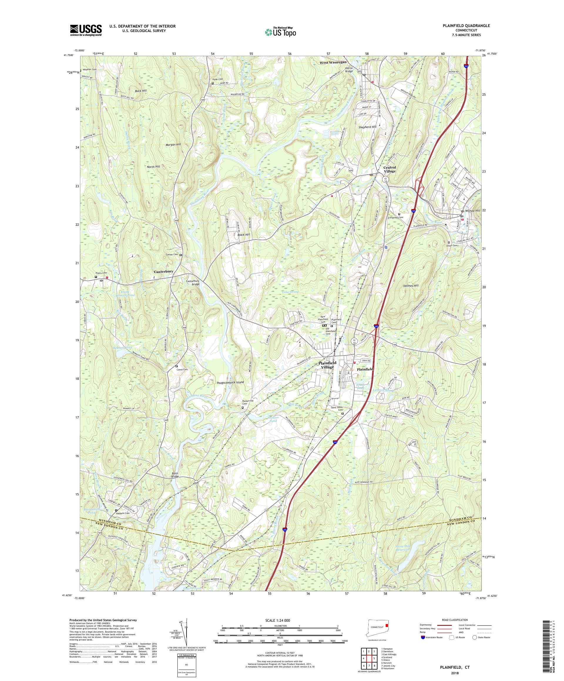 MyTopo Plainfield, Connecticut USGS Quad Topo Map