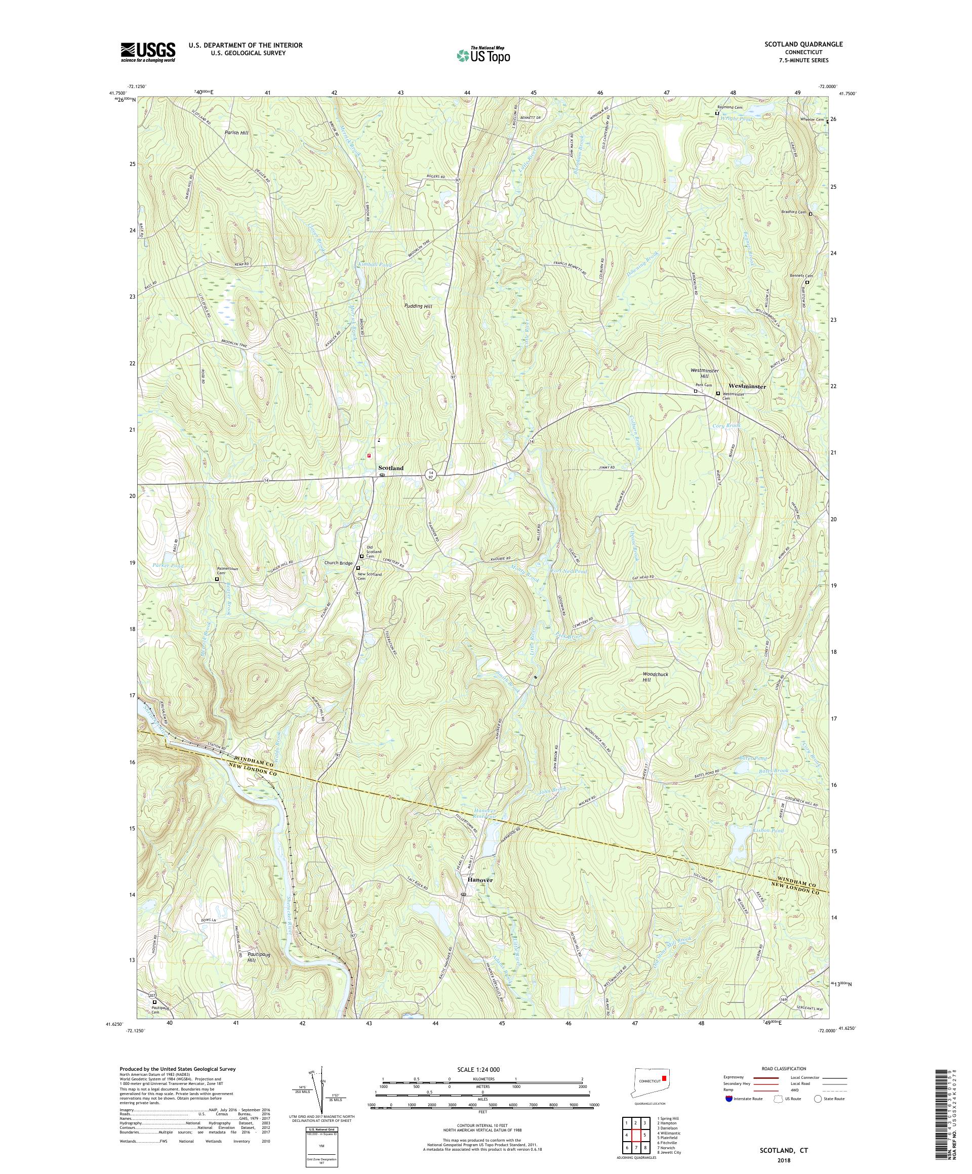 MyTopo Scotland, Connecticut USGS Quad Topo Map
