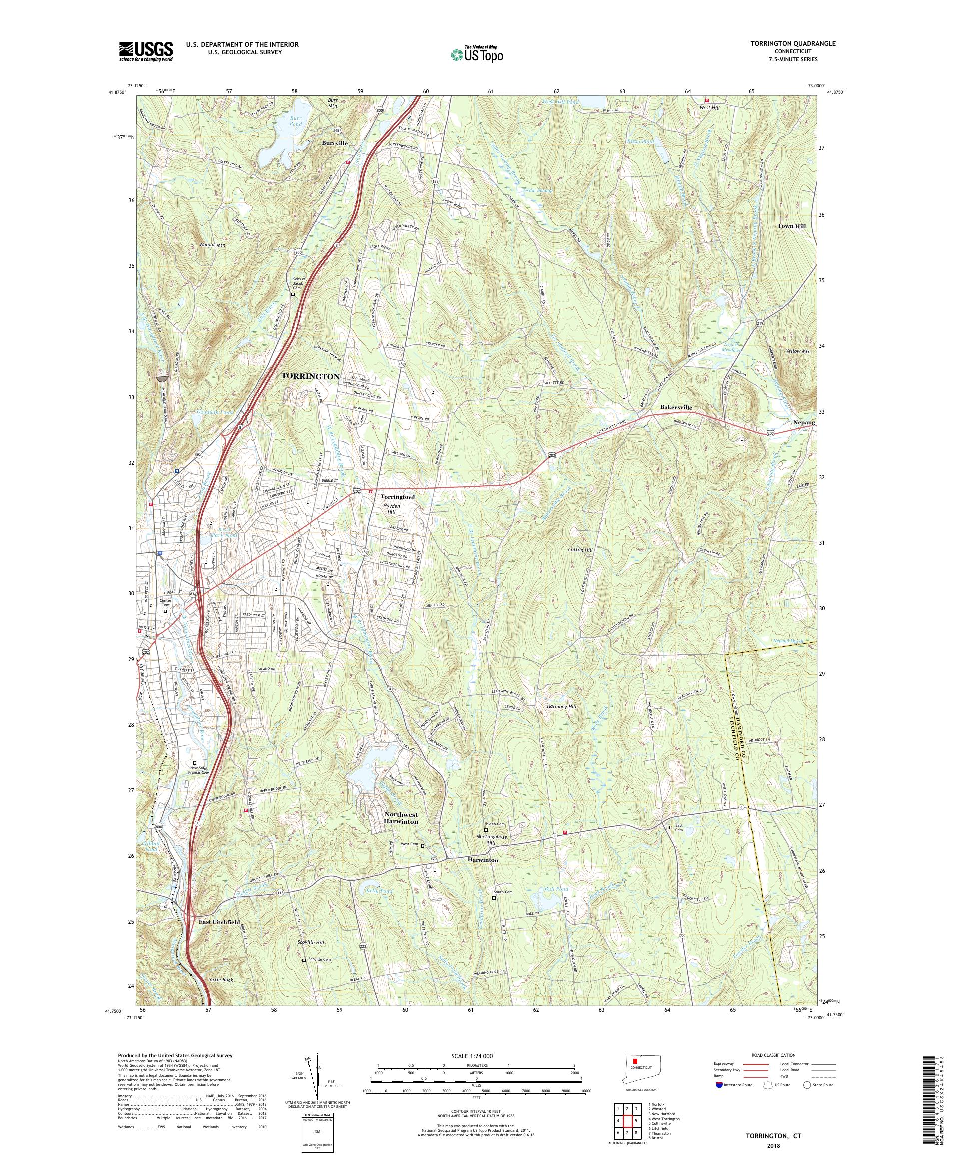 MyTopo Torrington, Connecticut USGS Quad Topo Map