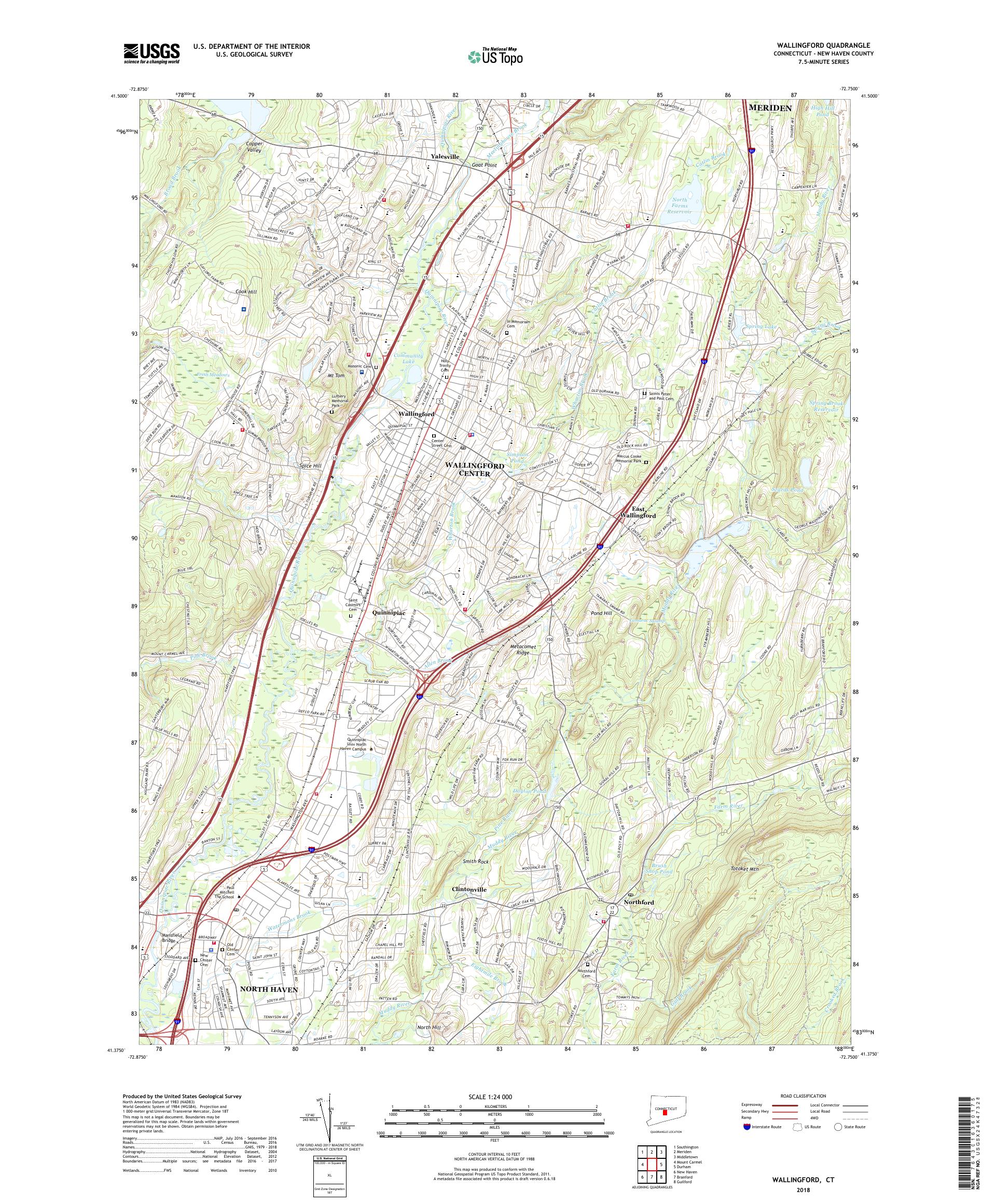 MyTopo Wallingford, Connecticut USGS Quad Topo Map