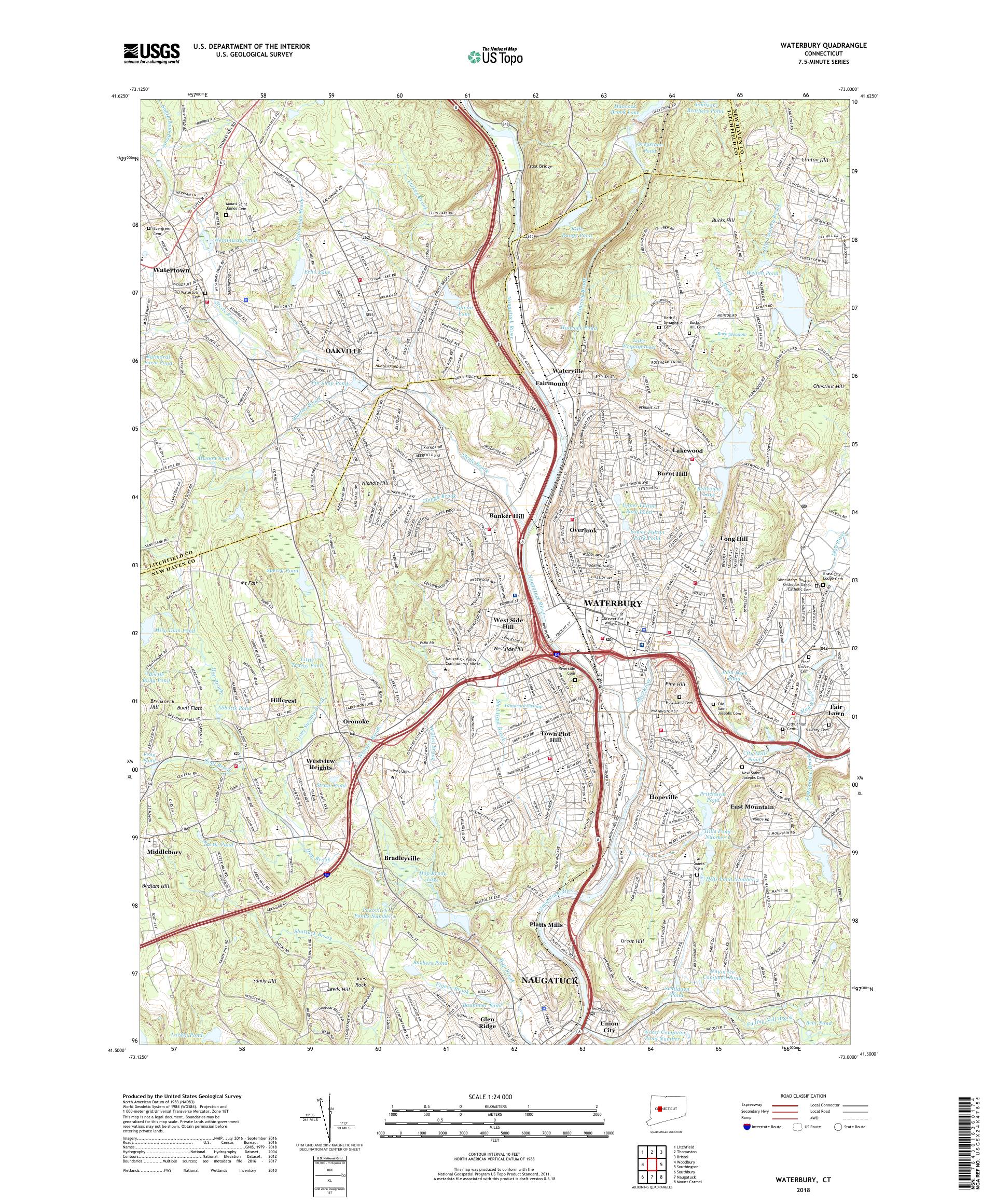 MyTopo Waterbury, Connecticut USGS Quad Topo Map
