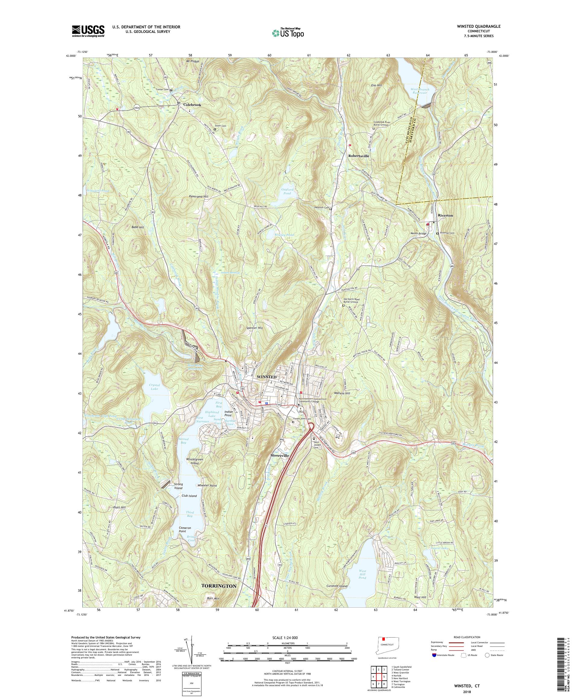 MyTopo Winsted, Connecticut USGS Quad Topo Map