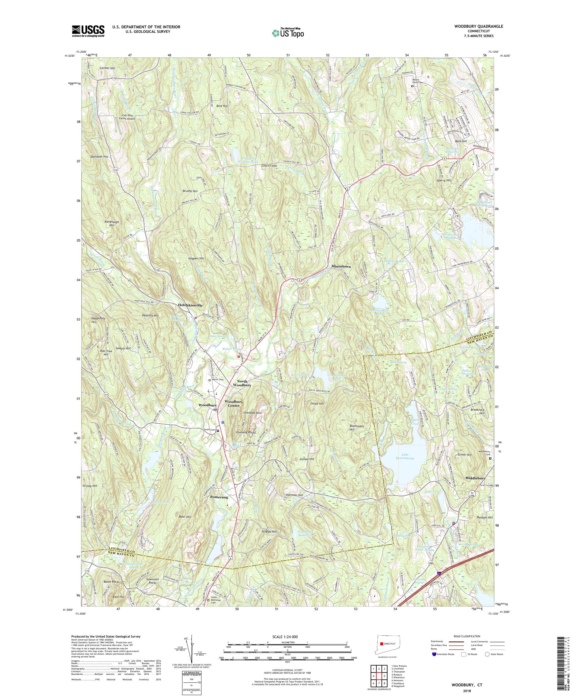 MyTopo Woodbury, Connecticut USGS Quad Topo Map