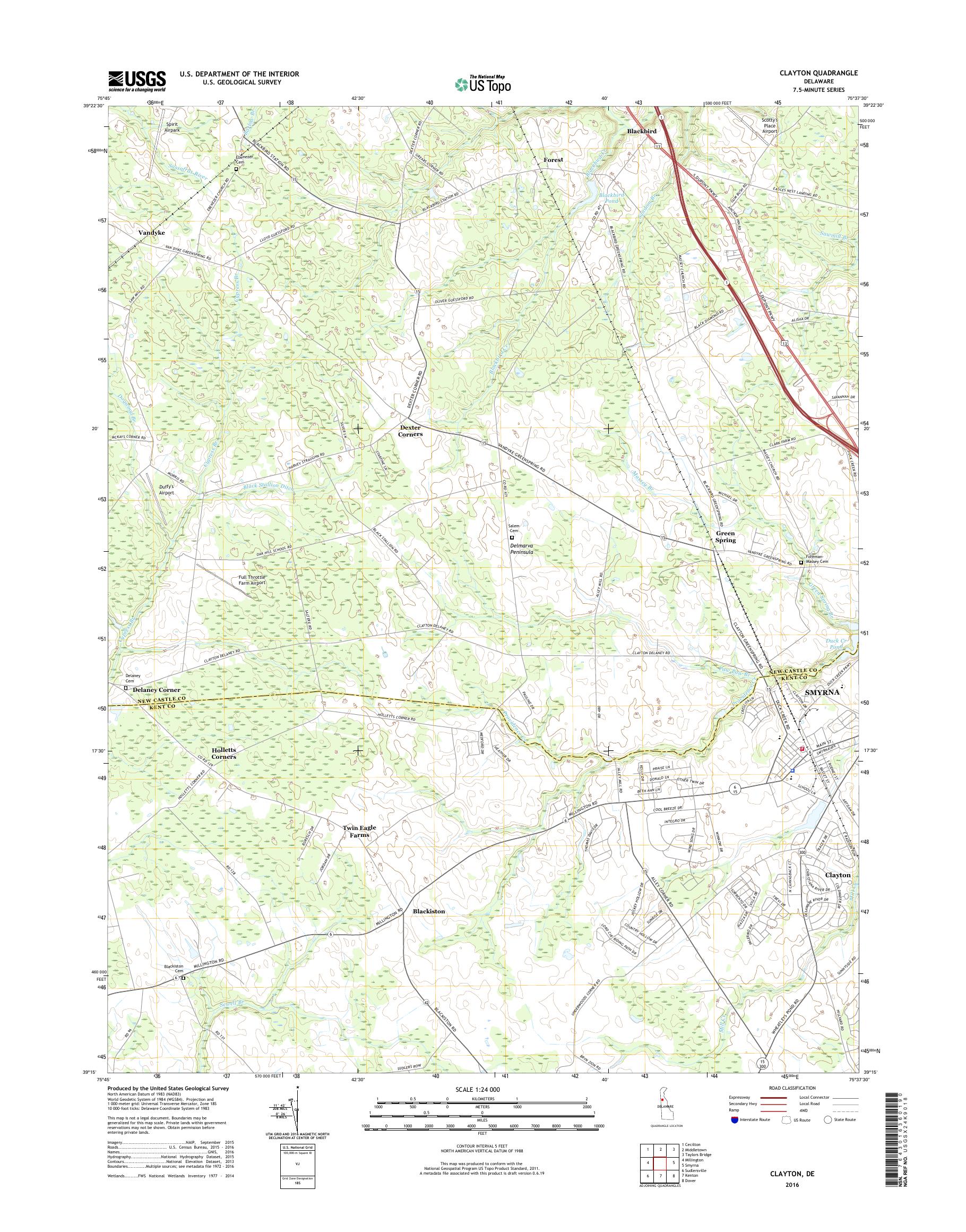 MyTopo Clayton, Delaware USGS Quad Topo Map