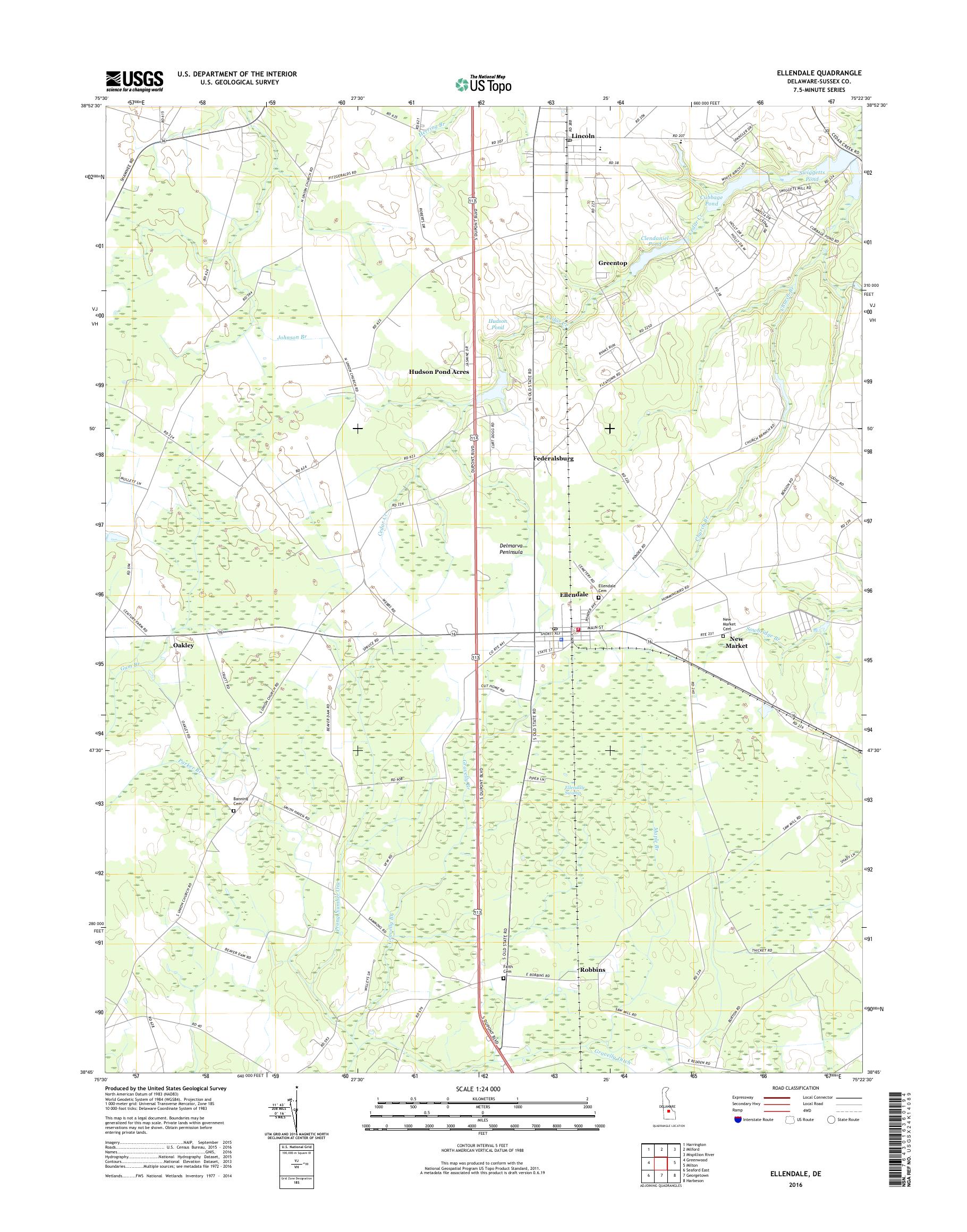MyTopo Ellendale, Delaware USGS Quad Topo Map