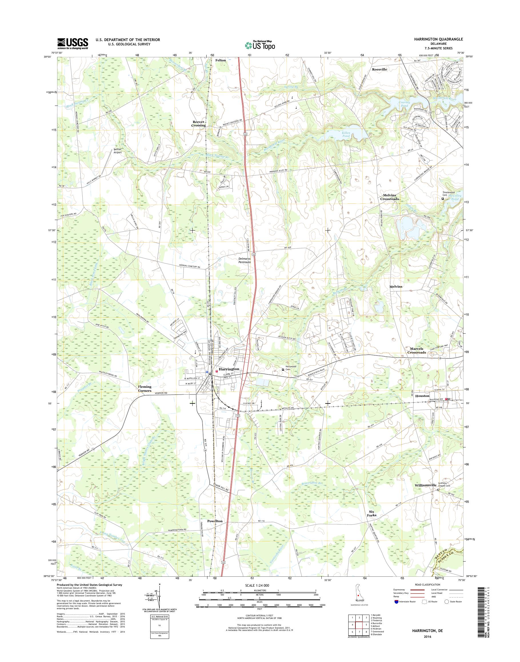 MyTopo Harrington, Delaware USGS Quad Topo Map