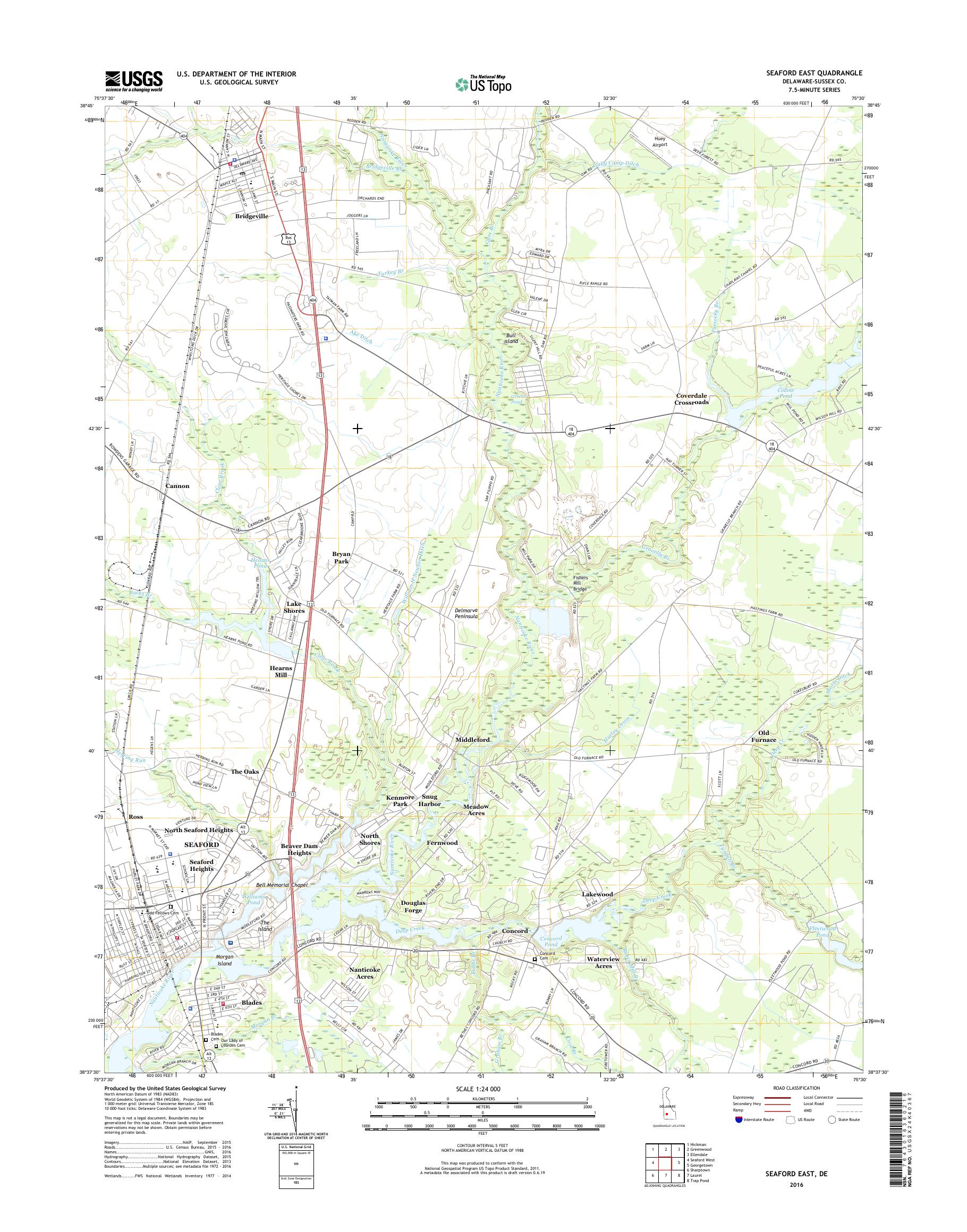 MyTopo Seaford East, Delaware USGS Quad Topo Map