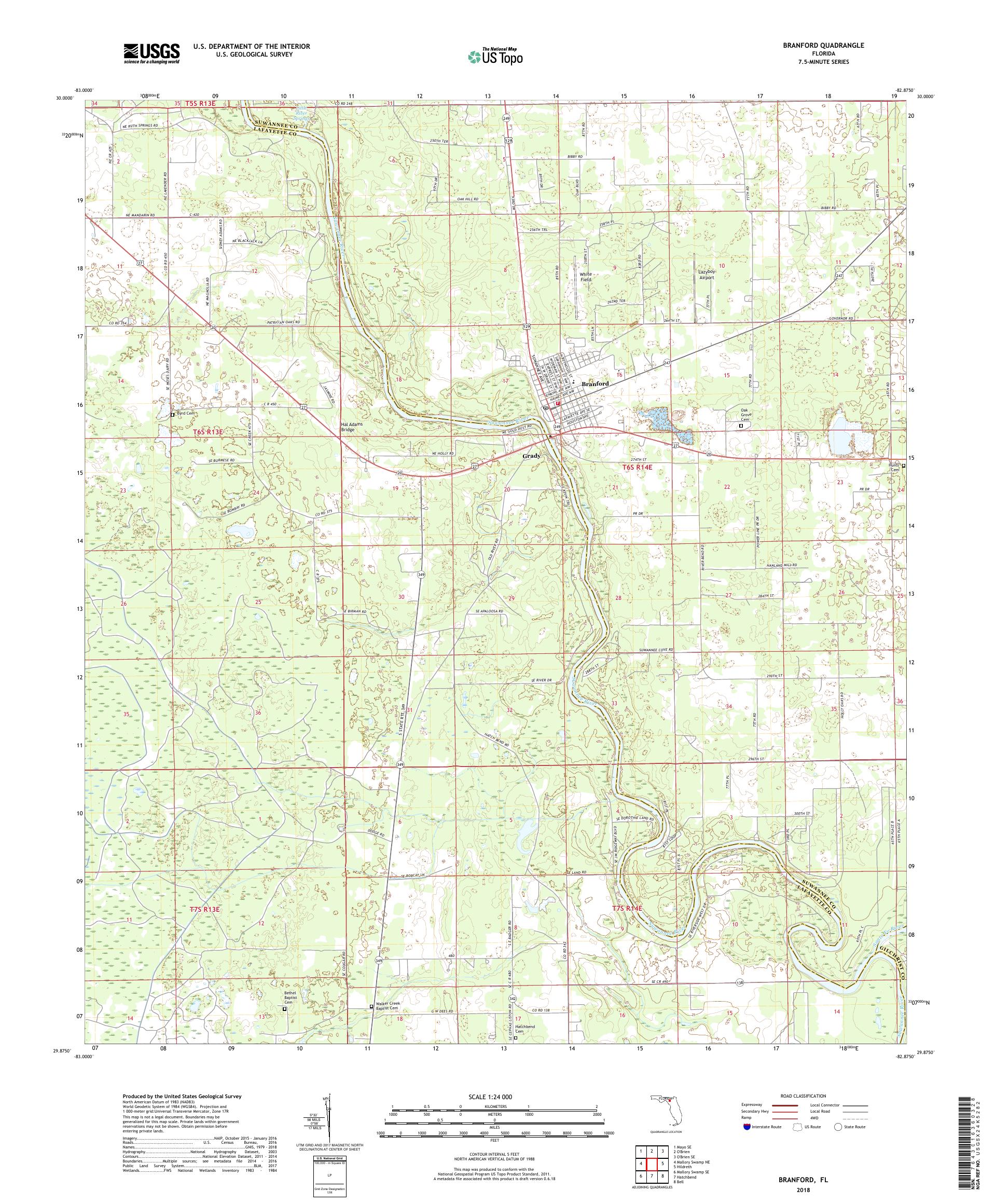 MyTopo Branford, Florida USGS Quad Topo Map