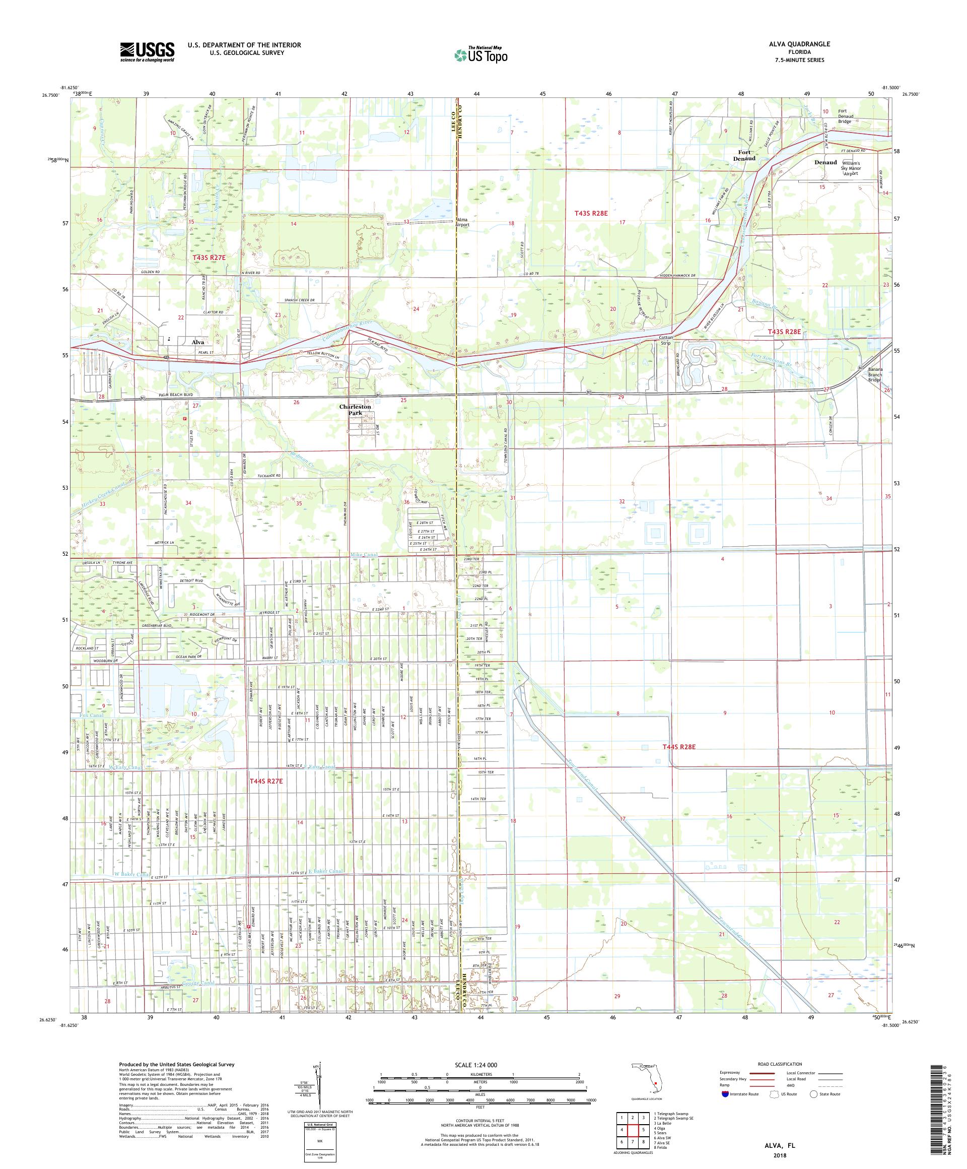 MyTopo Alva, Florida USGS Quad Topo Map