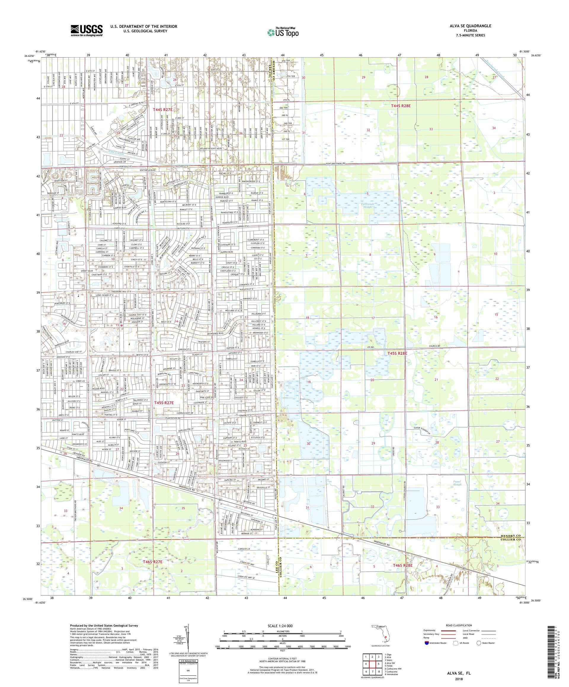 MyTopo Alva Se, Florida USGS Quad Topo Map
