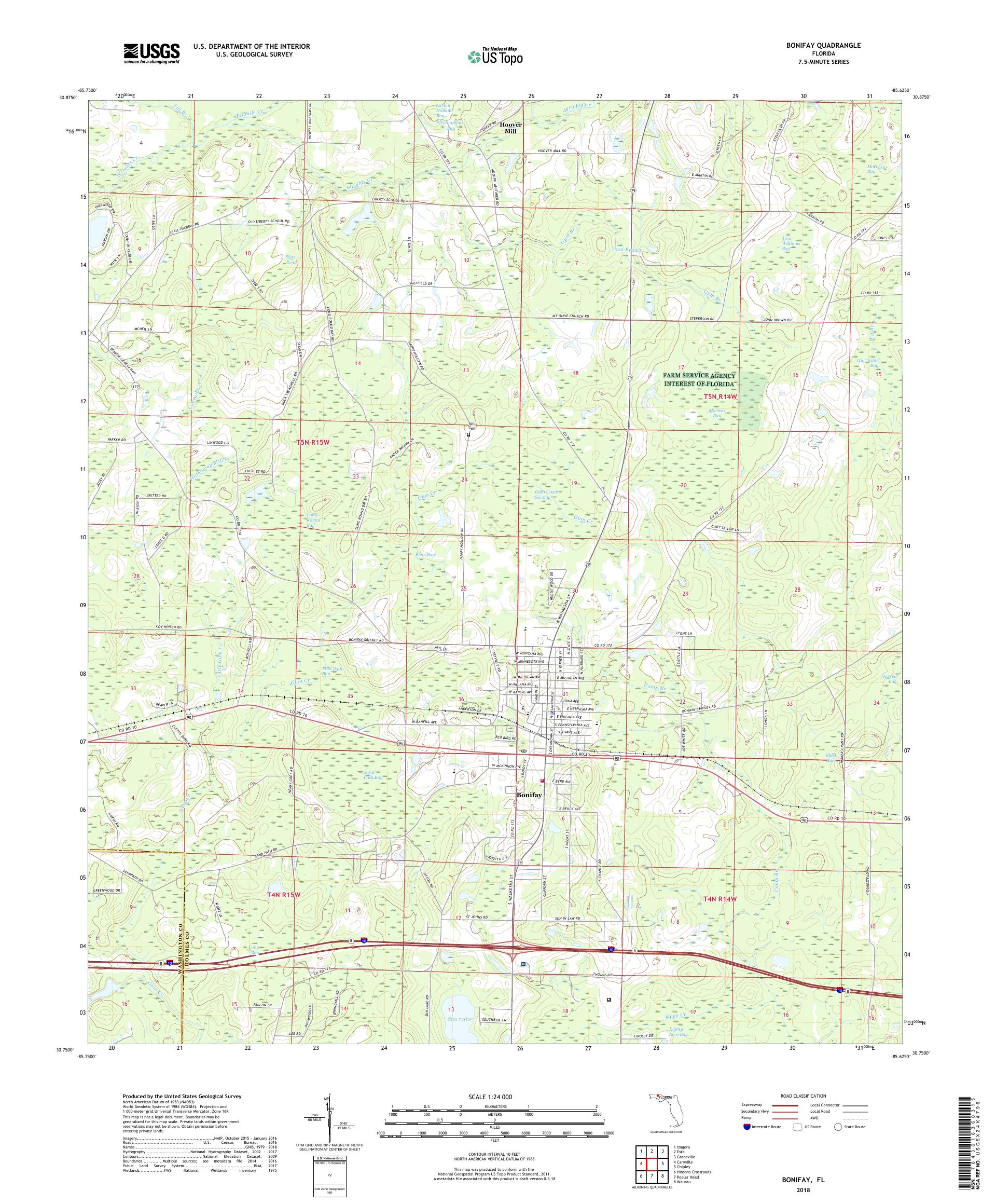 MyTopo Bonifay, Florida USGS Quad Topo Map