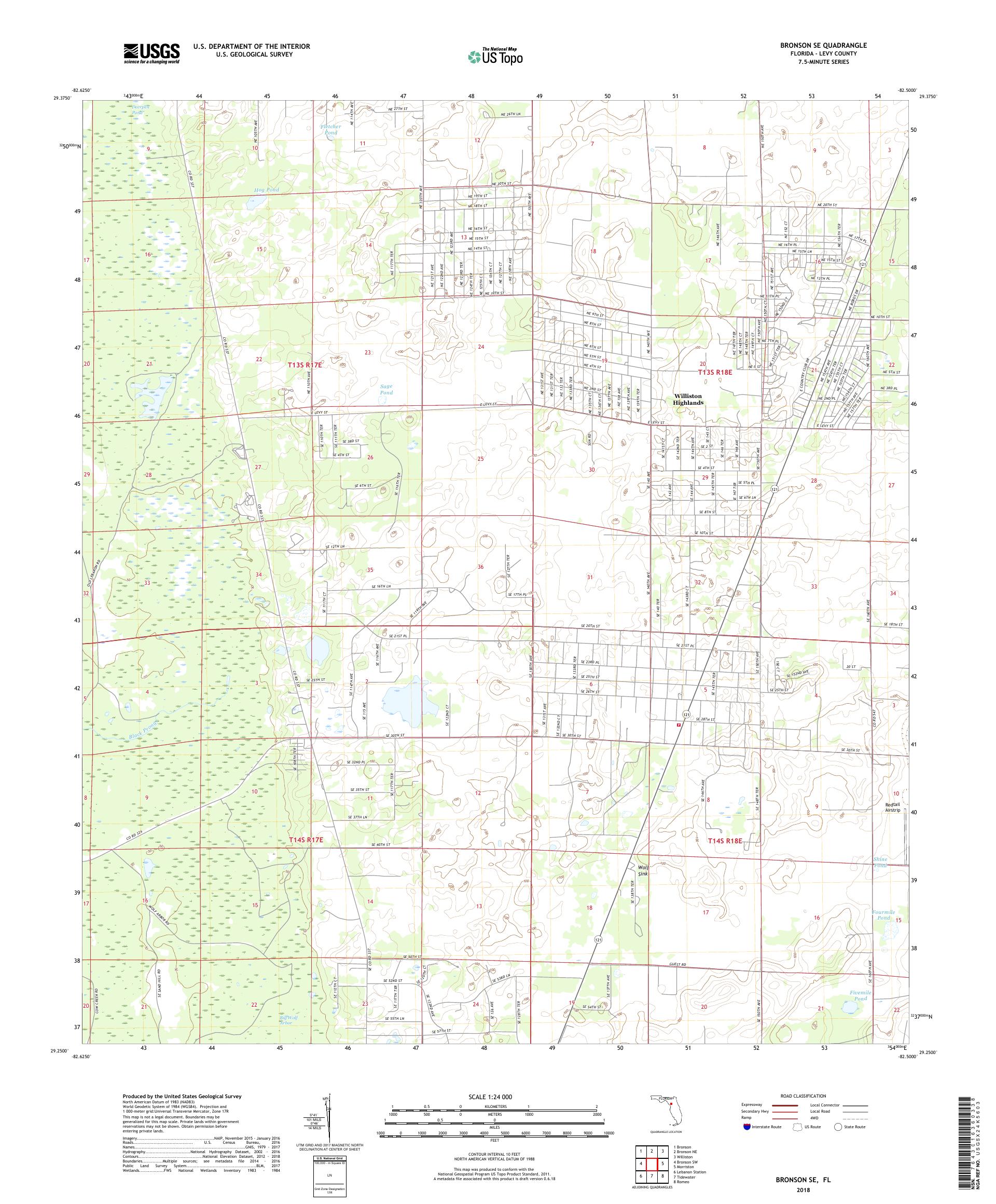 MyTopo Bronson SE, Florida USGS Quad Topo Map