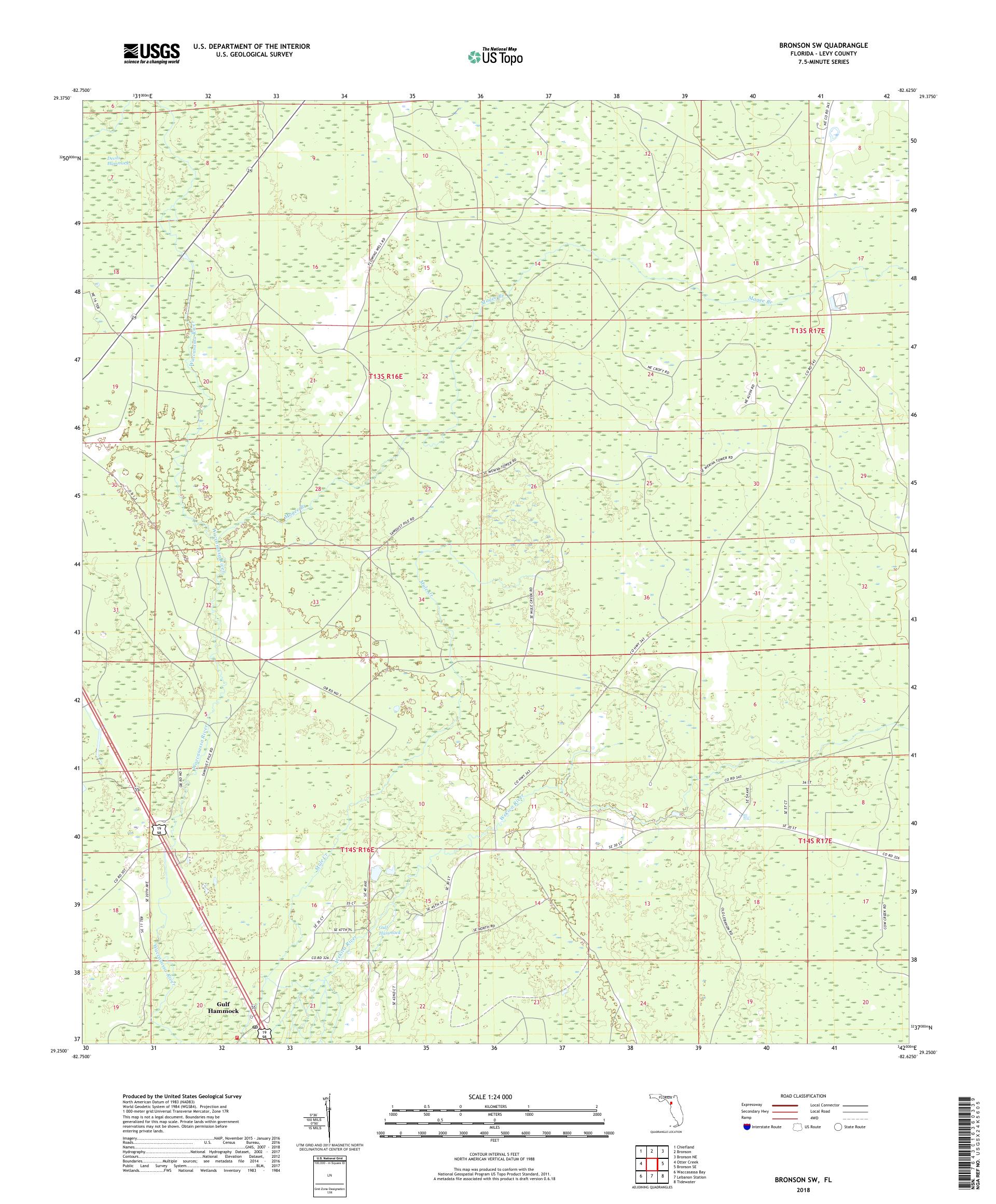 MyTopo Bronson SW, Florida USGS Quad Topo Map