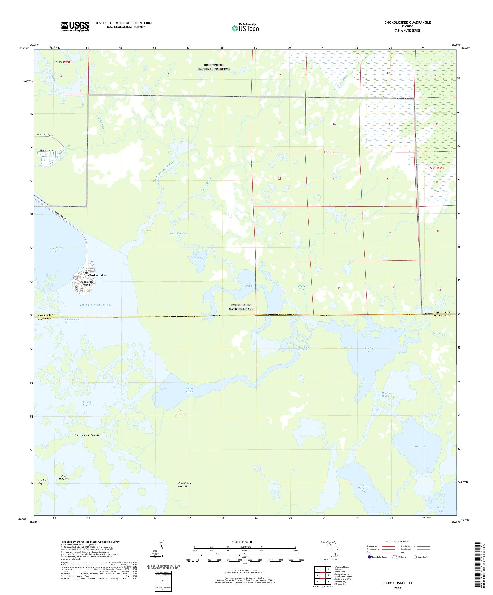 MyTopo Chokoloskee, Florida USGS Quad Topo Map