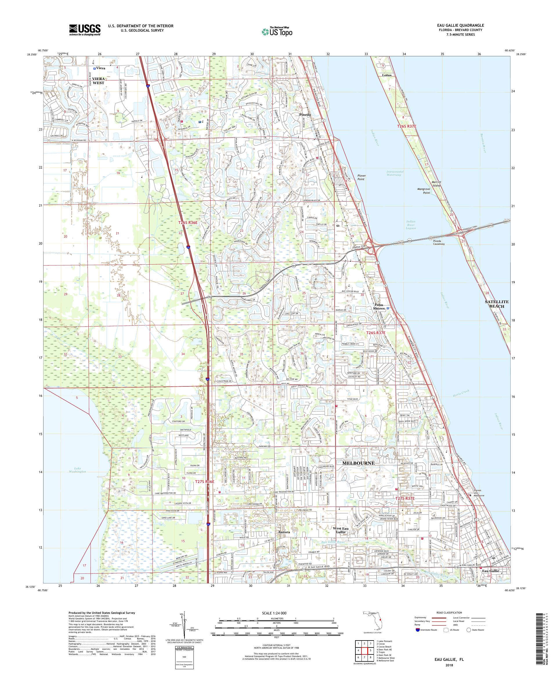 MyTopo Eau Gallie, Florida USGS Quad Topo Map