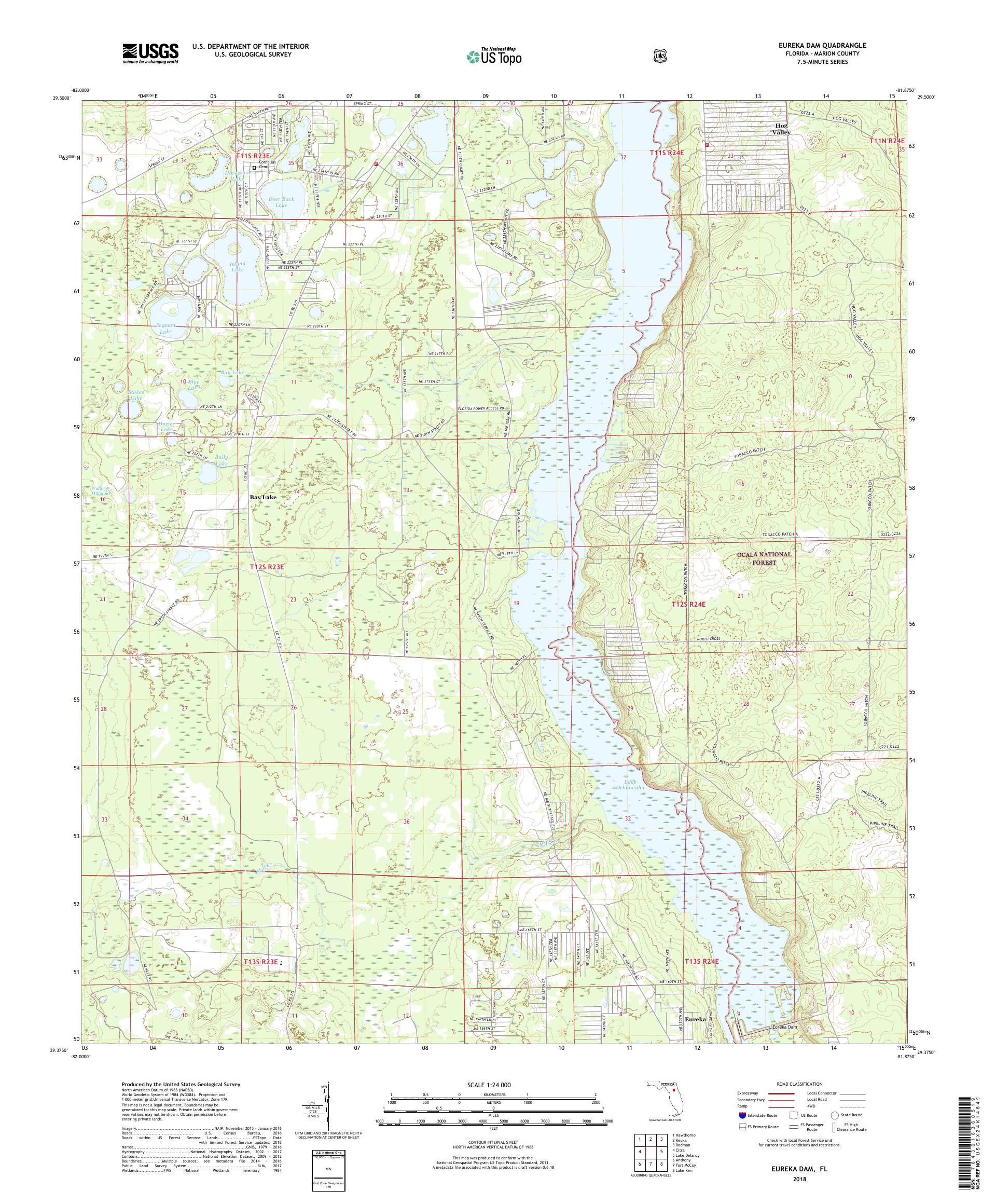MyTopo Eureka Dam, Florida USGS Quad Topo Map