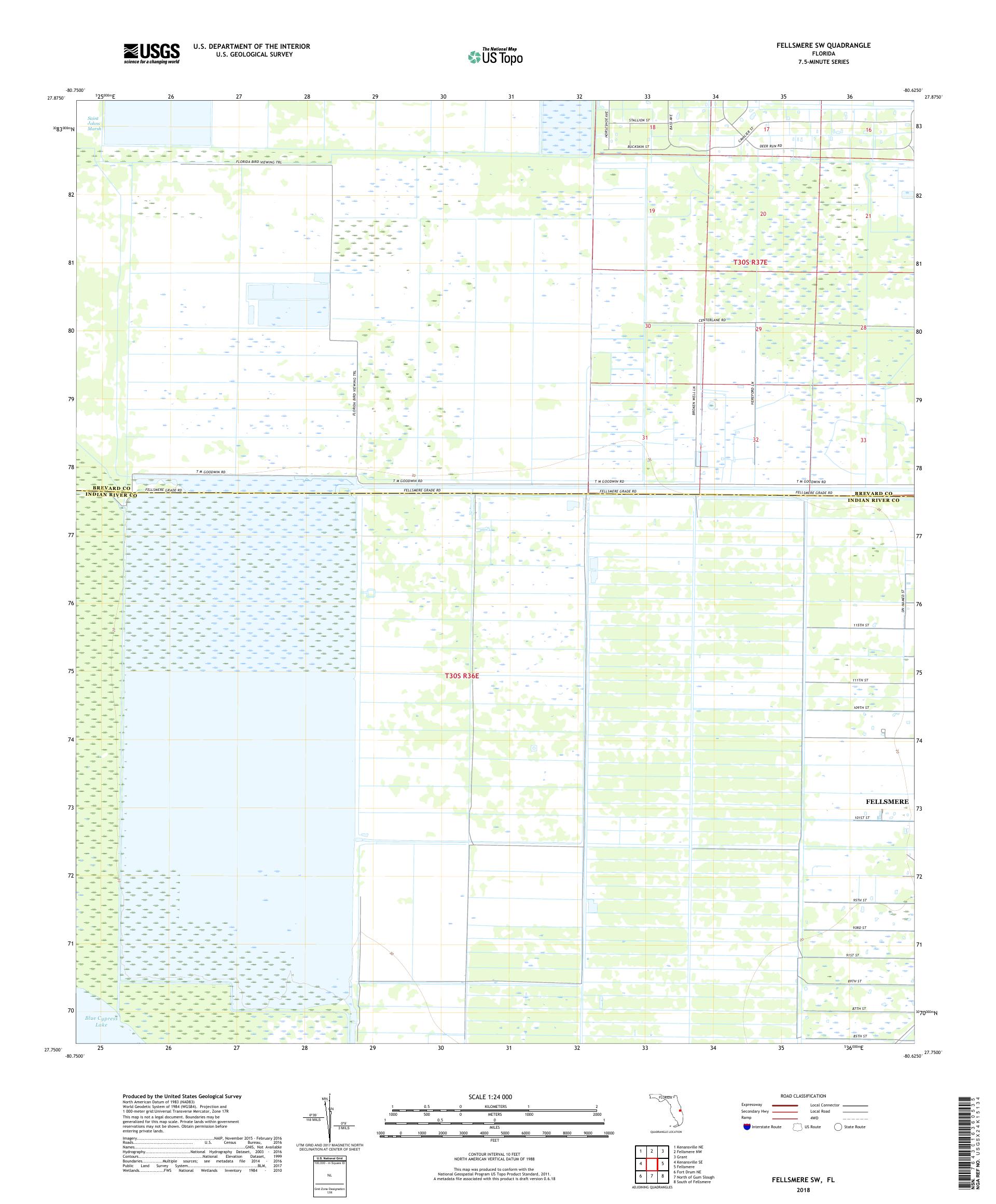 MyTopo Fellsmere Sw, Florida USGS Quad Topo Map