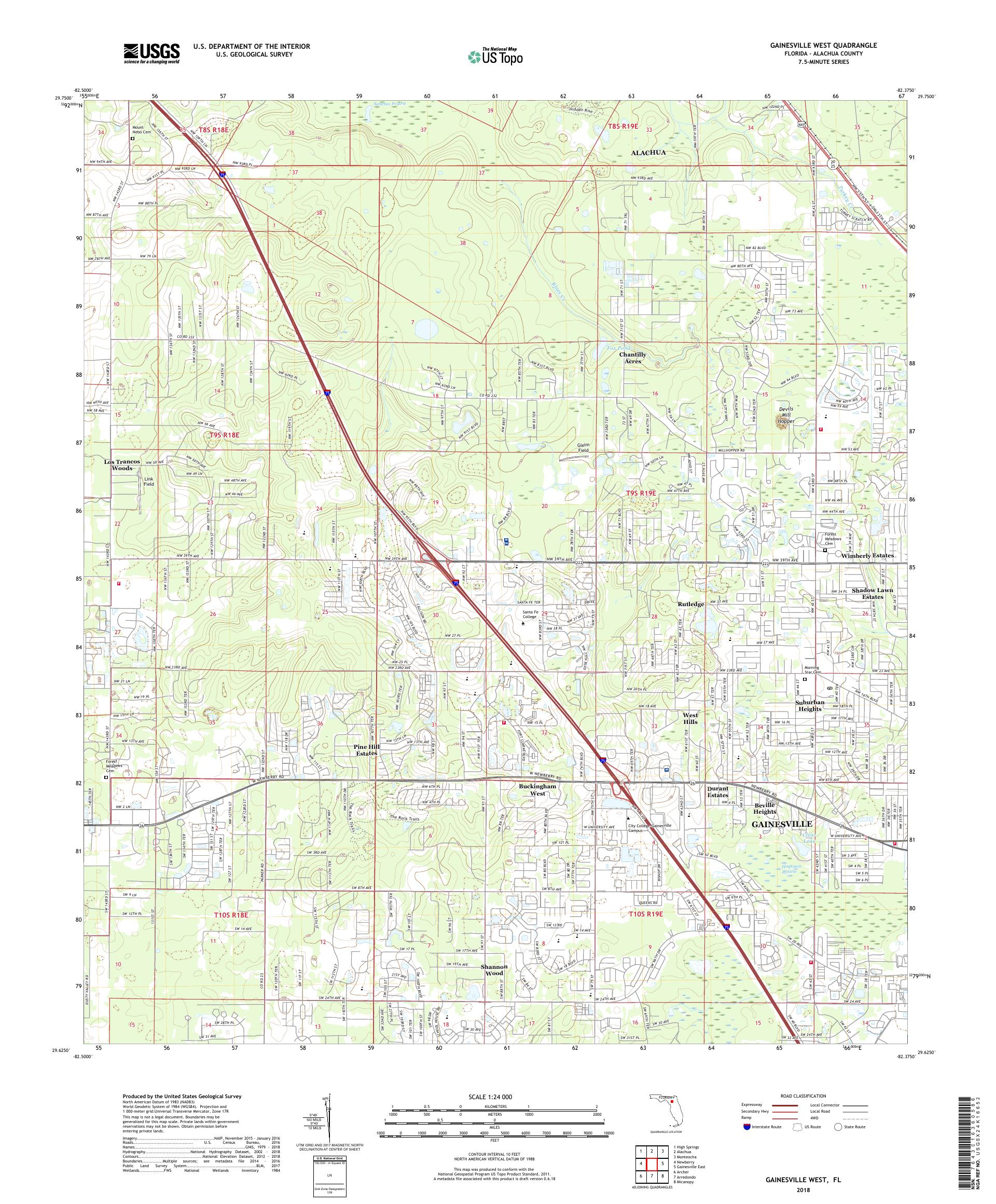 MyTopo Gainesville West, Florida USGS Quad Topo Map