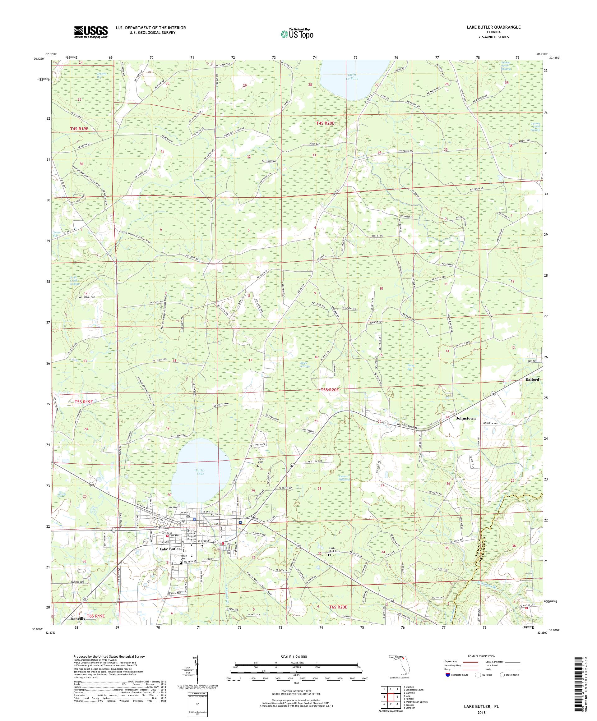 MyTopo Lake Butler, Florida USGS Quad Topo Map