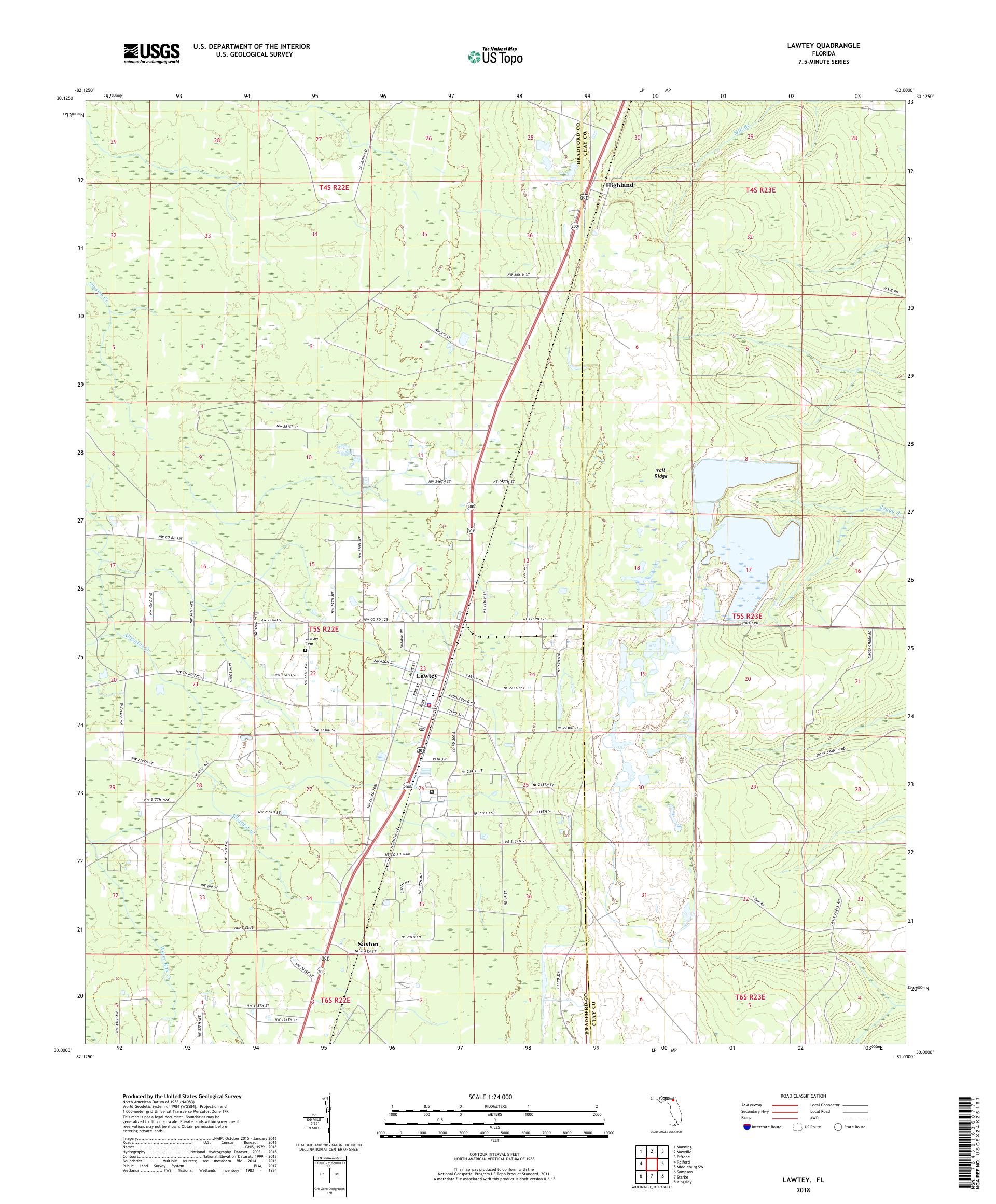 MyTopo Lawtey, Florida USGS Quad Topo Map