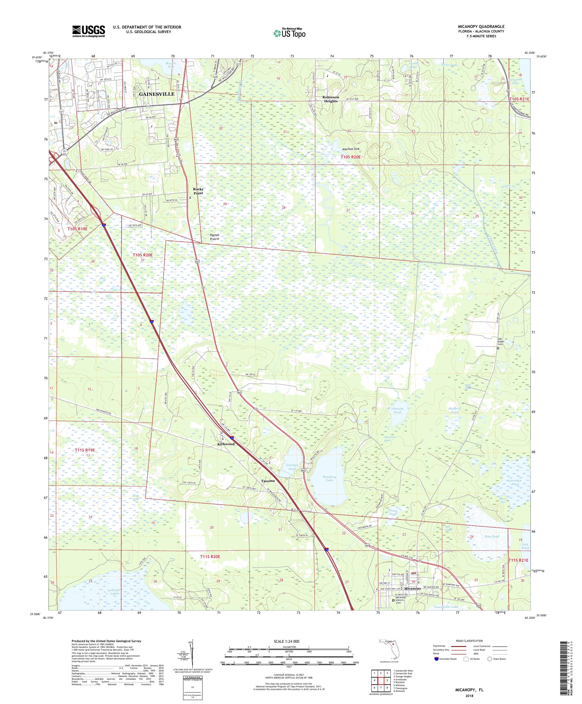 MyTopo Micanopy, Florida USGS Quad Topo Map