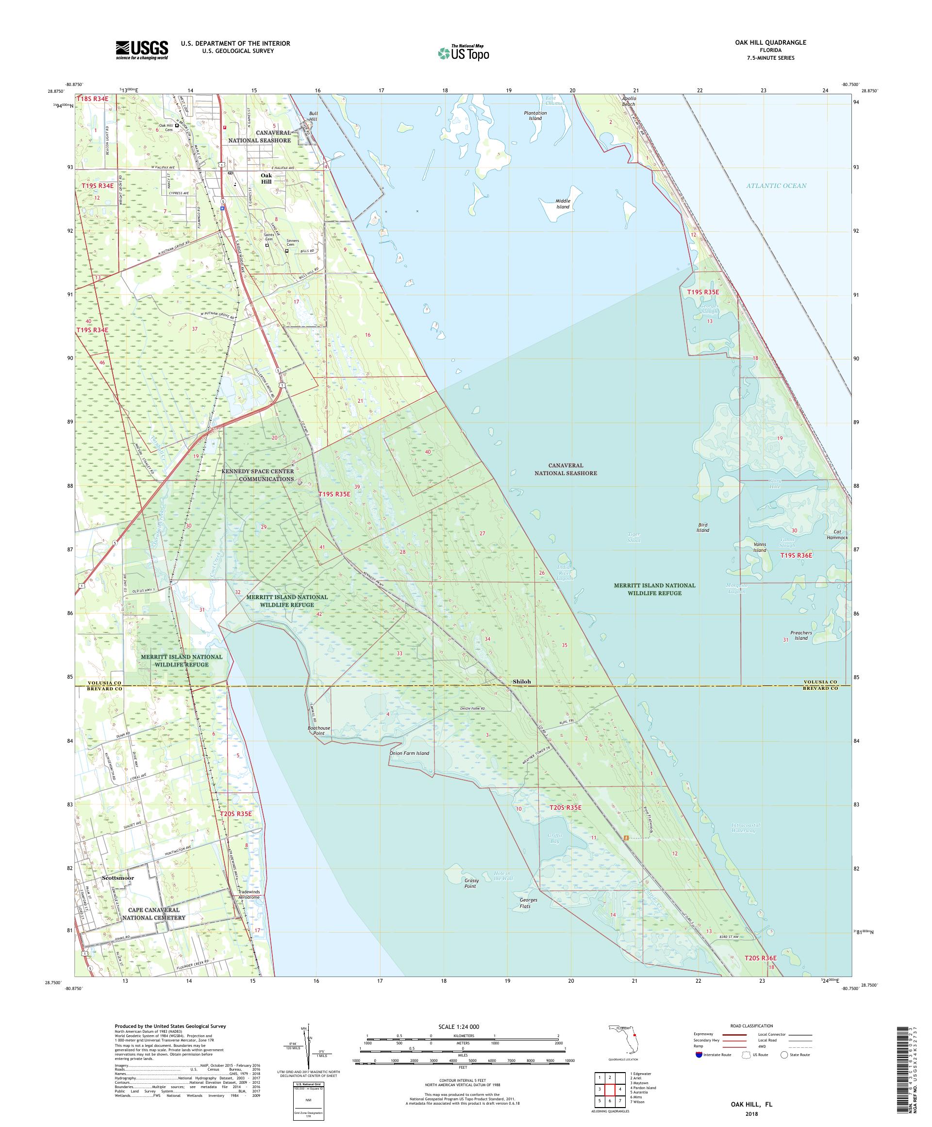 MyTopo Oak Hill, Florida USGS Quad Topo Map