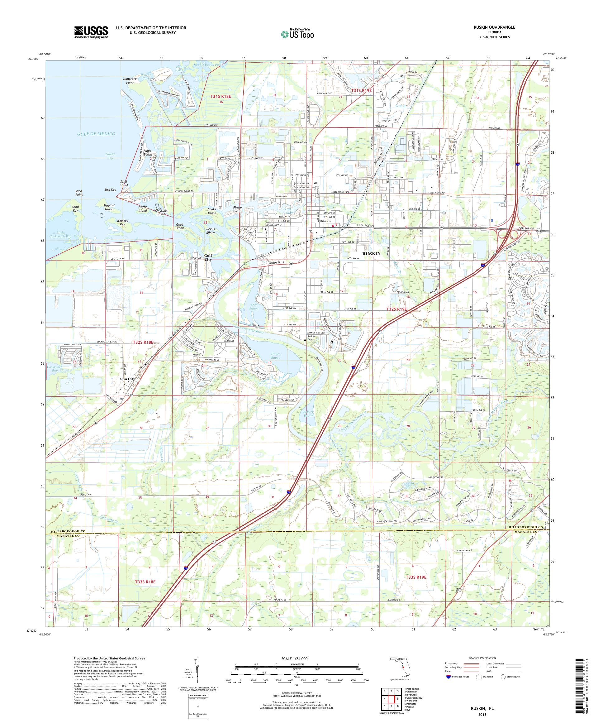 MyTopo Ruskin, Florida USGS Quad Topo Map
