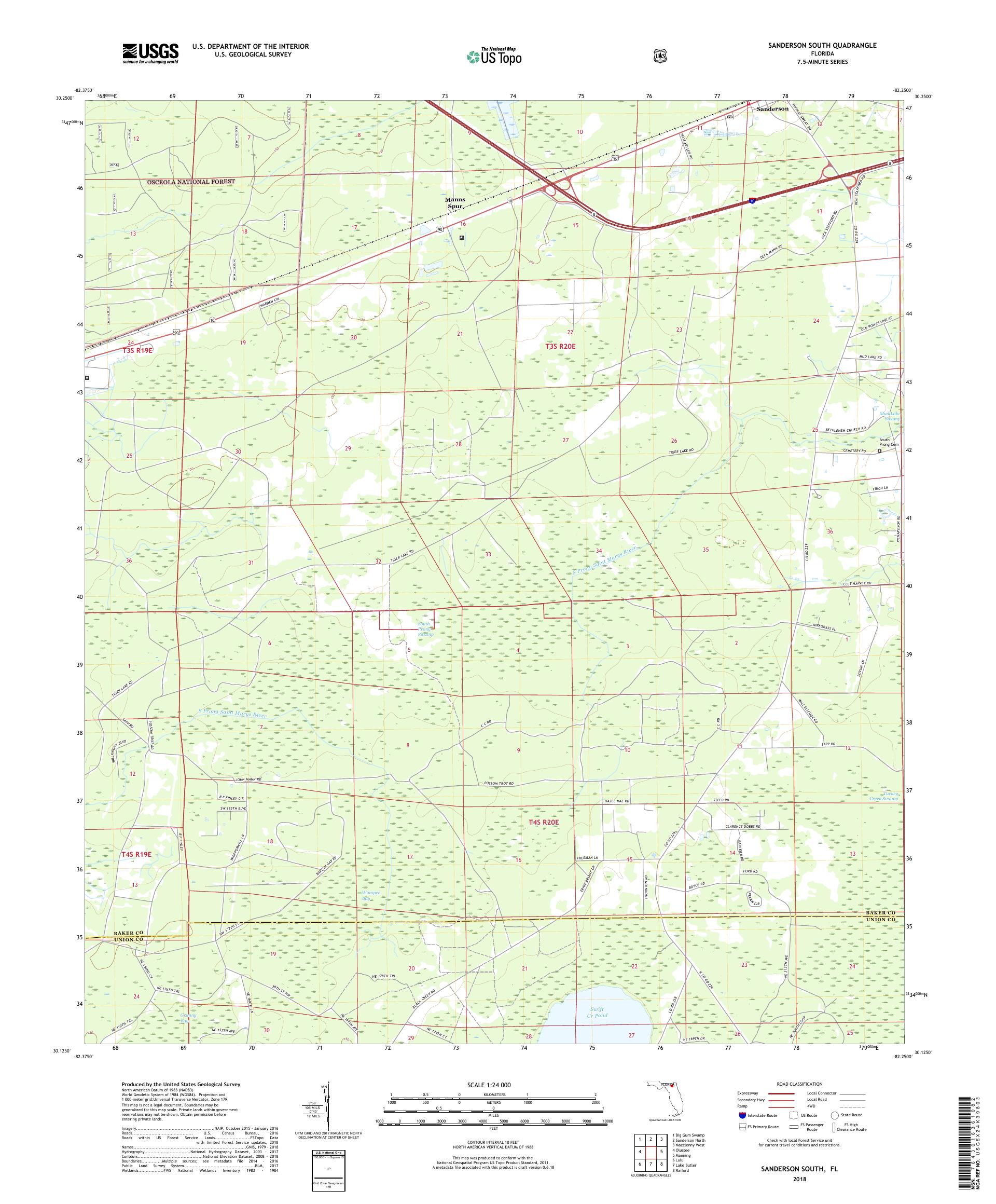 MyTopo Sanderson South, Florida USGS Quad Topo Map